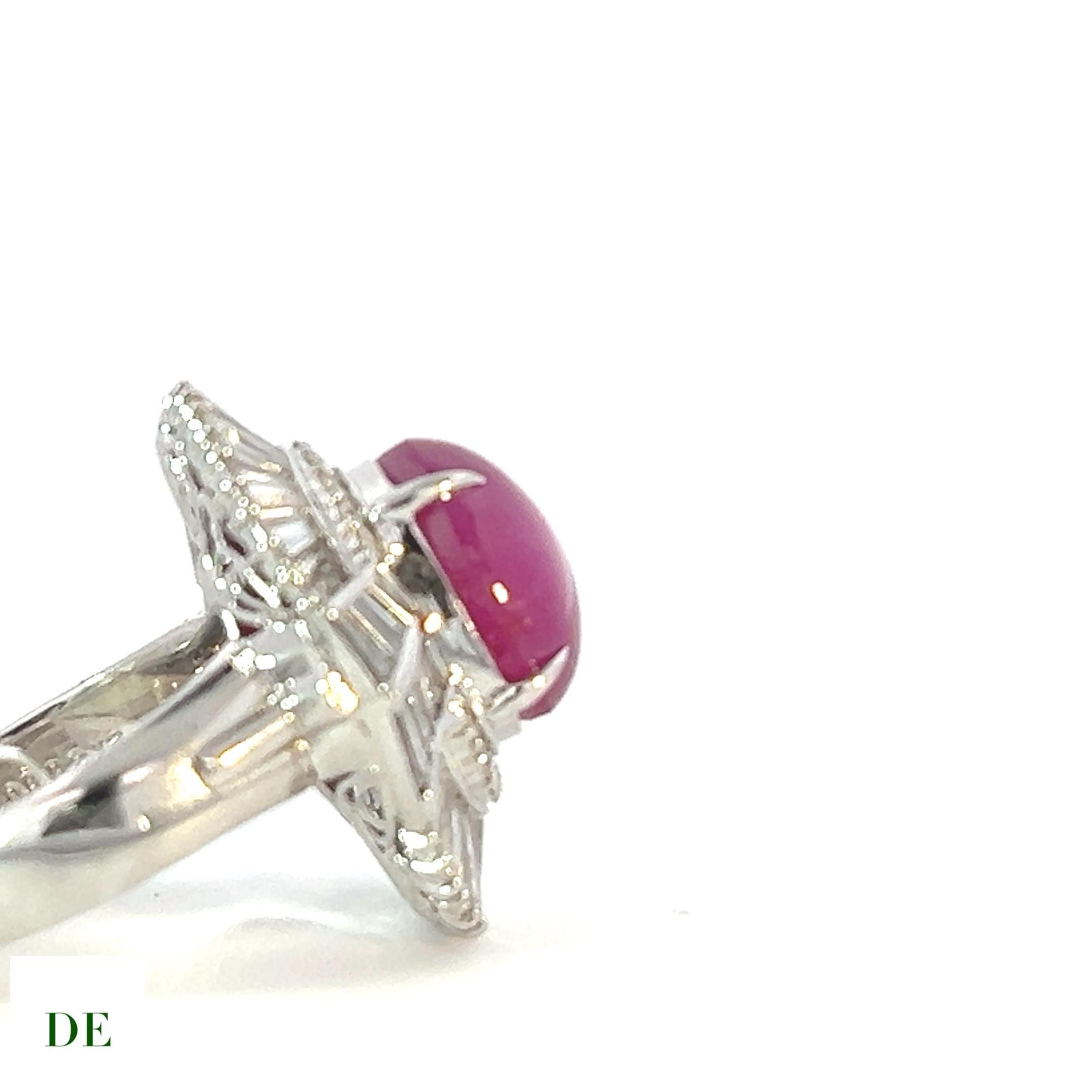Extremely Rare Platinum 9.05 Ct Natural Star Ruby 2.17 ct Diamond Statement Ring

Introducing the extraordinary Extremely Rare Platinum Natural Star Ruby Diamond Statement Ring, a true masterpiece of exquisite beauty and unparalleled rarity. This