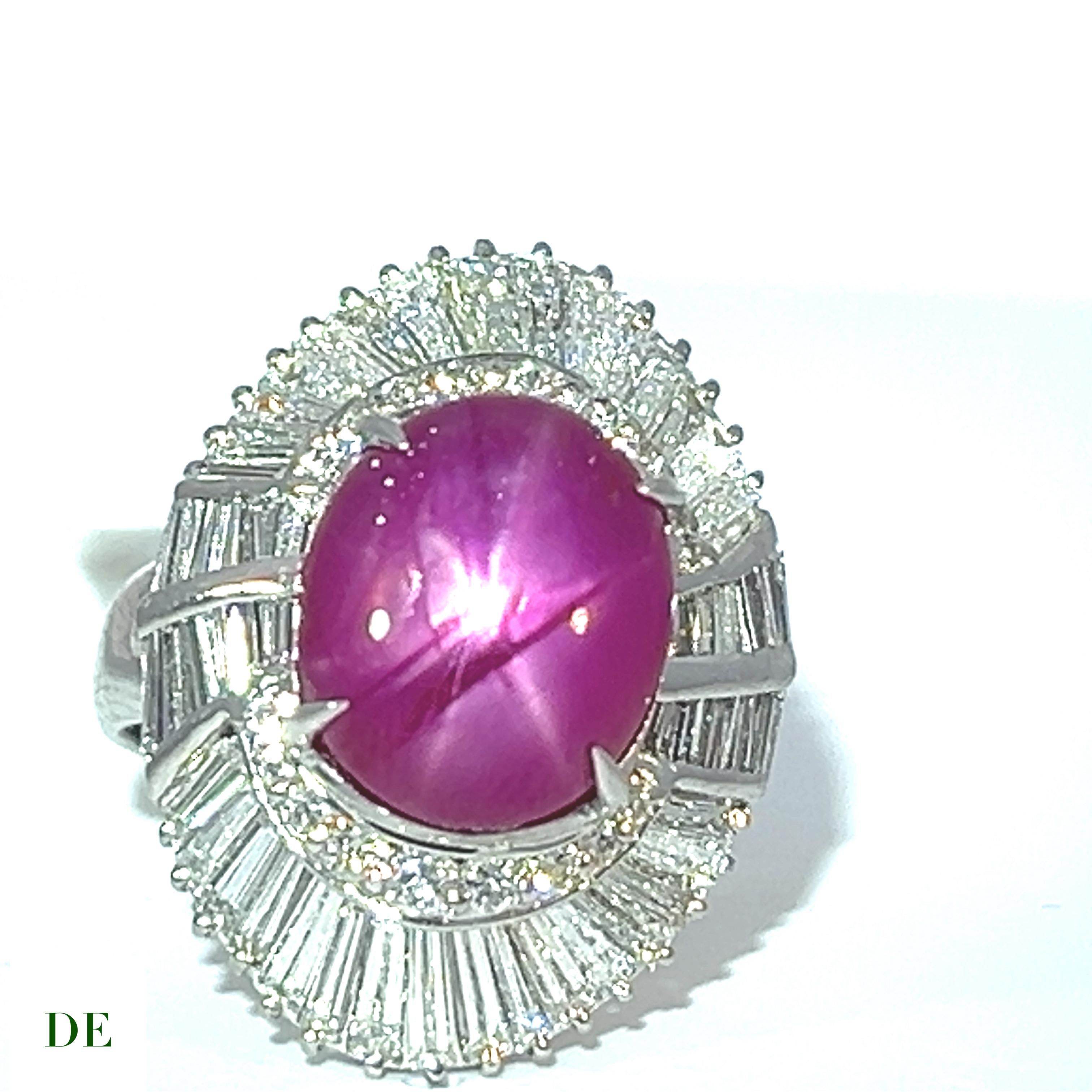 Extremely Rare Platinum 9.05 Ct Natural Star Ruby 2.17 ct Diamond Statement Ring For Sale 1