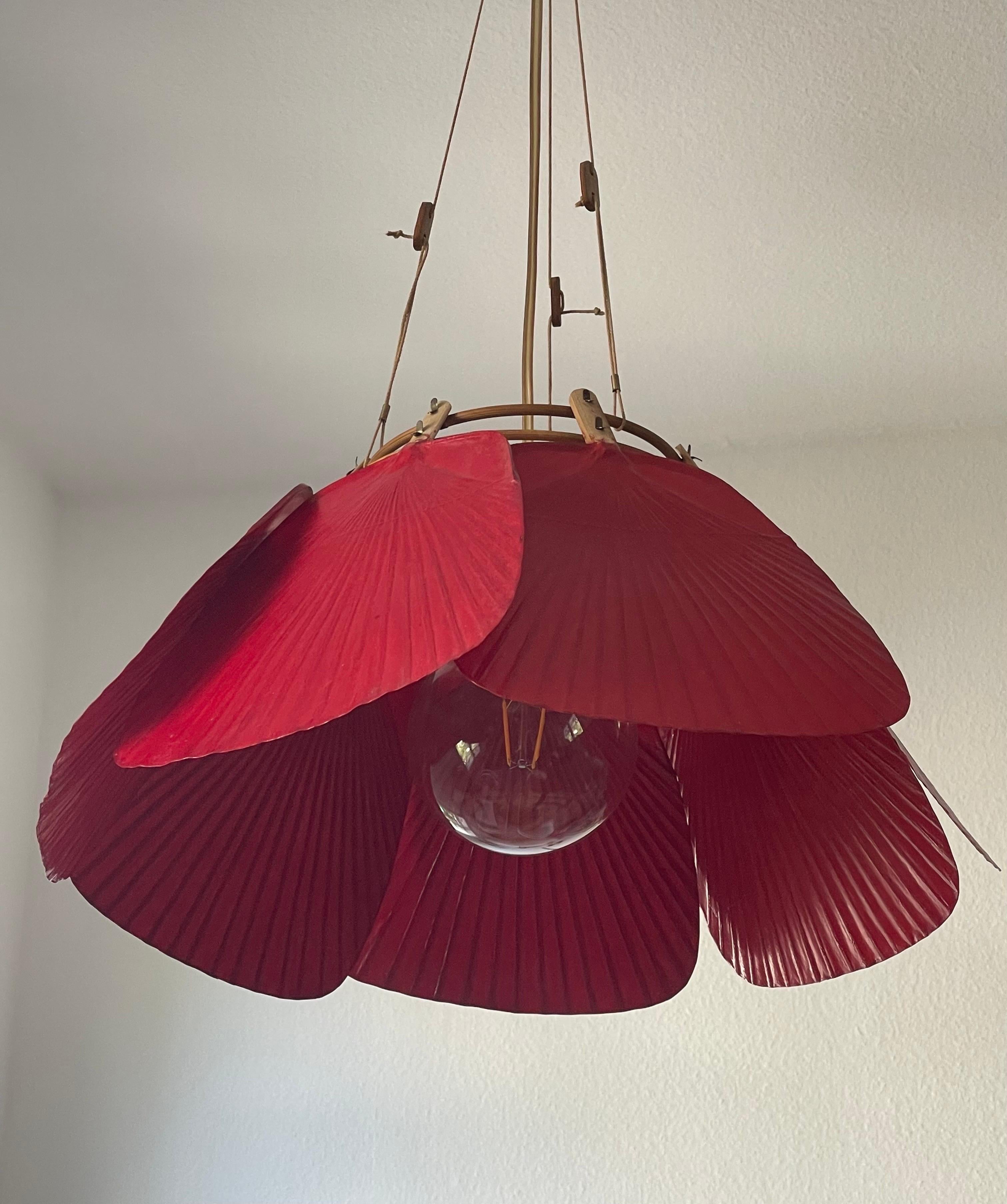 Bambou Lampe à suspension « Shichi » rouge extrêmement rare d'Ingo Maurer, années 1970 en vente