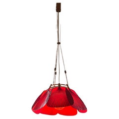 Extremely Rare Red "Shichi" Uchiwa Pendant Light by Ingo Maurer, 1970s