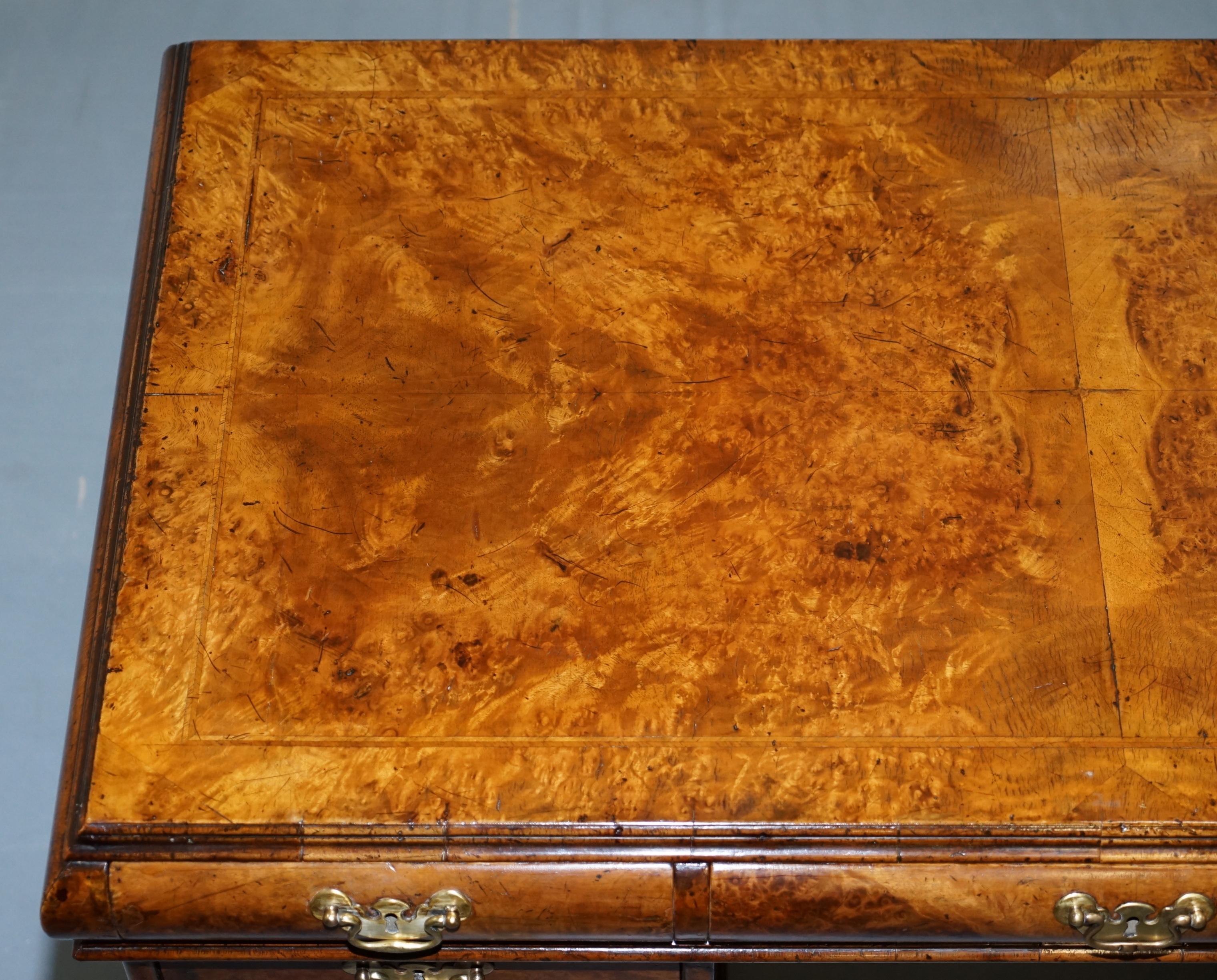 Extremely Rare Regency circa 1815 Solid Burr Walnut Curved Twin Pedestal Desk (Frühes 19. Jahrhundert)