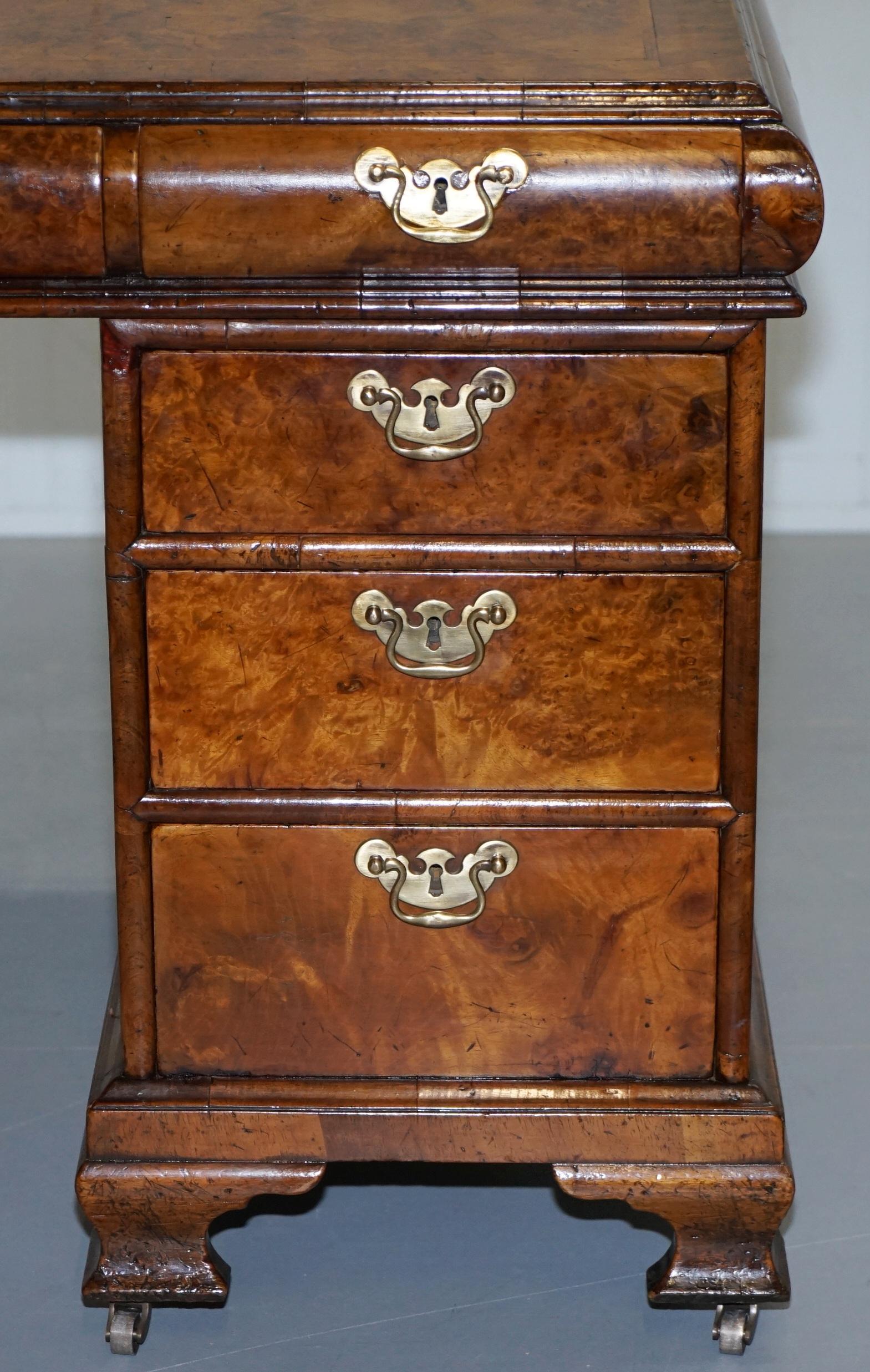 Extremely Rare Regency circa 1815 Solid Burr Walnut Curved Twin Pedestal Desk 3