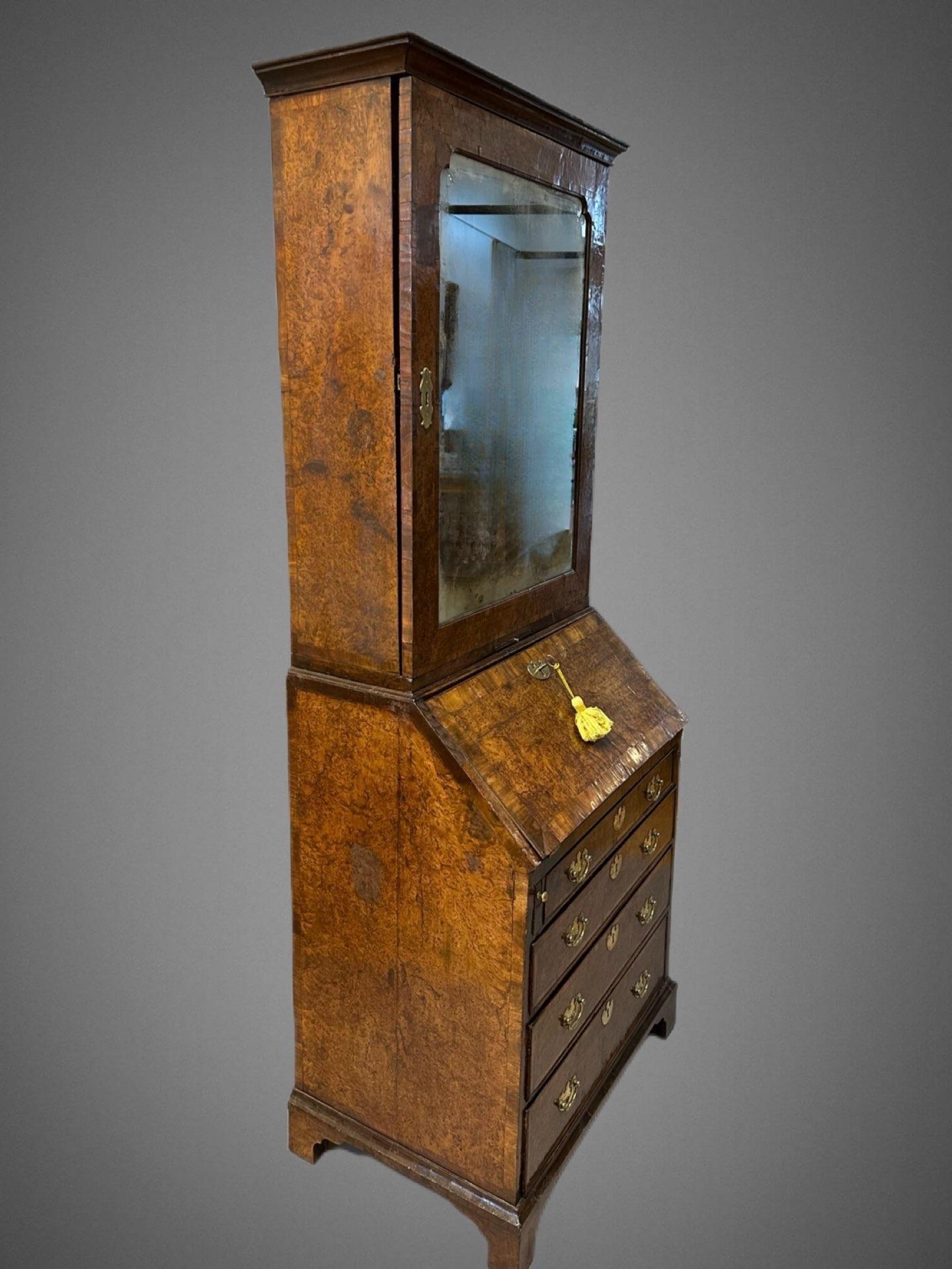 Extremely Rare Small Early 18th Century English Burled Yew Wood “Bureau Bookcase For Sale 3