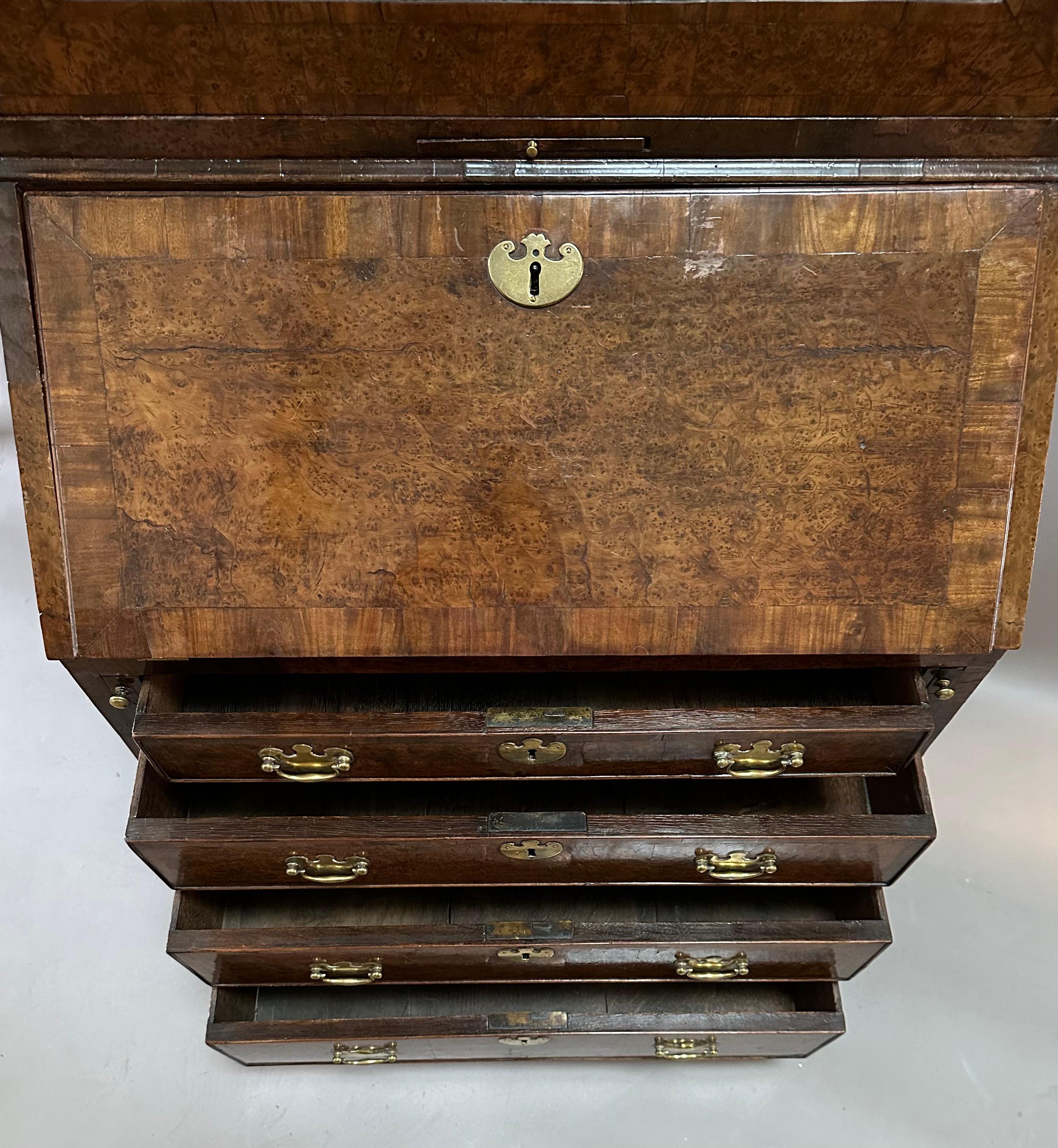 Extremely Rare Small Early 18th Century English Burled Yew Wood “Bureau Bookcase For Sale 6