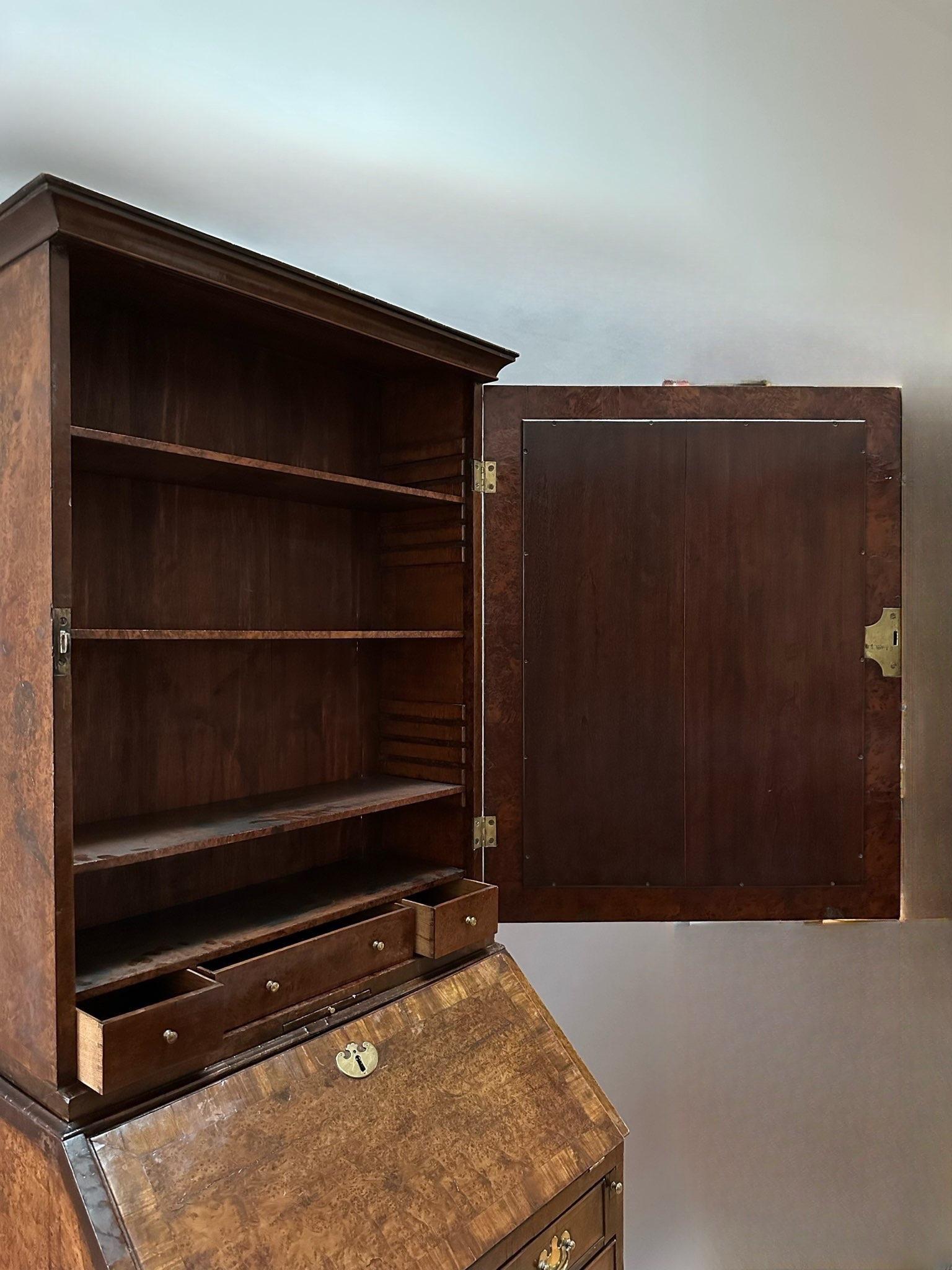 Äußerst seltenes kleines englisches Bureau-Bücherregal aus gemasertem Eibenholz aus dem frühen 18. Jahrhundert (Englisch) im Angebot