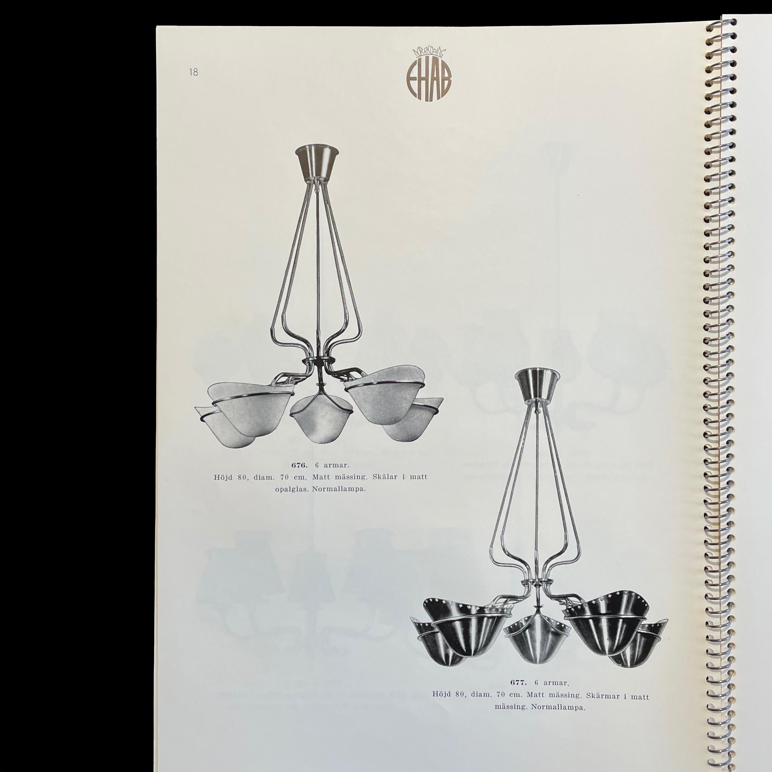 Scandinavo moderno Lampada da soffitto moderna svedese in ottone '677' di Edvard Hagman AB, anni '50 in vendita