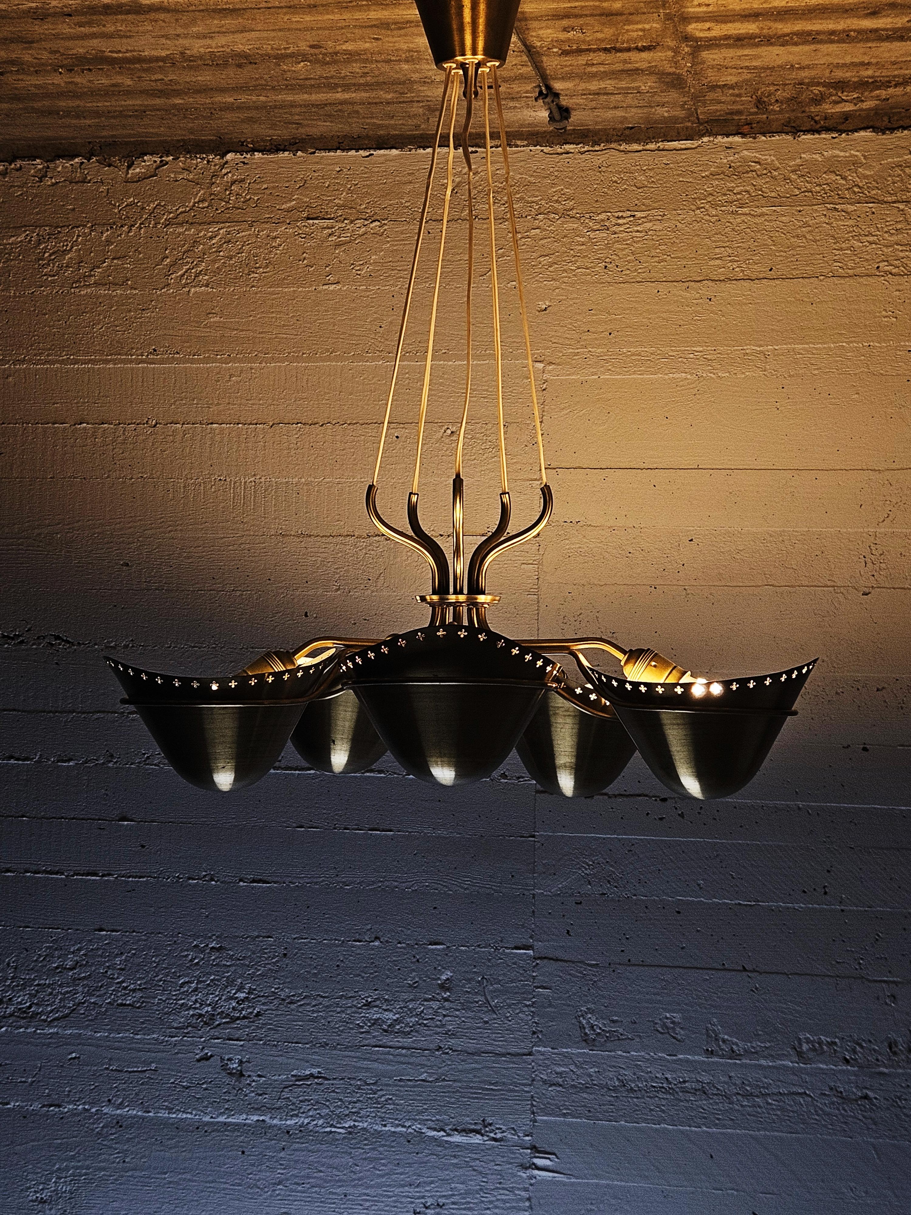 Scandinavian Modern Extremely rare Swedish Modern brass ceiling lamp, 1940s-50s For Sale