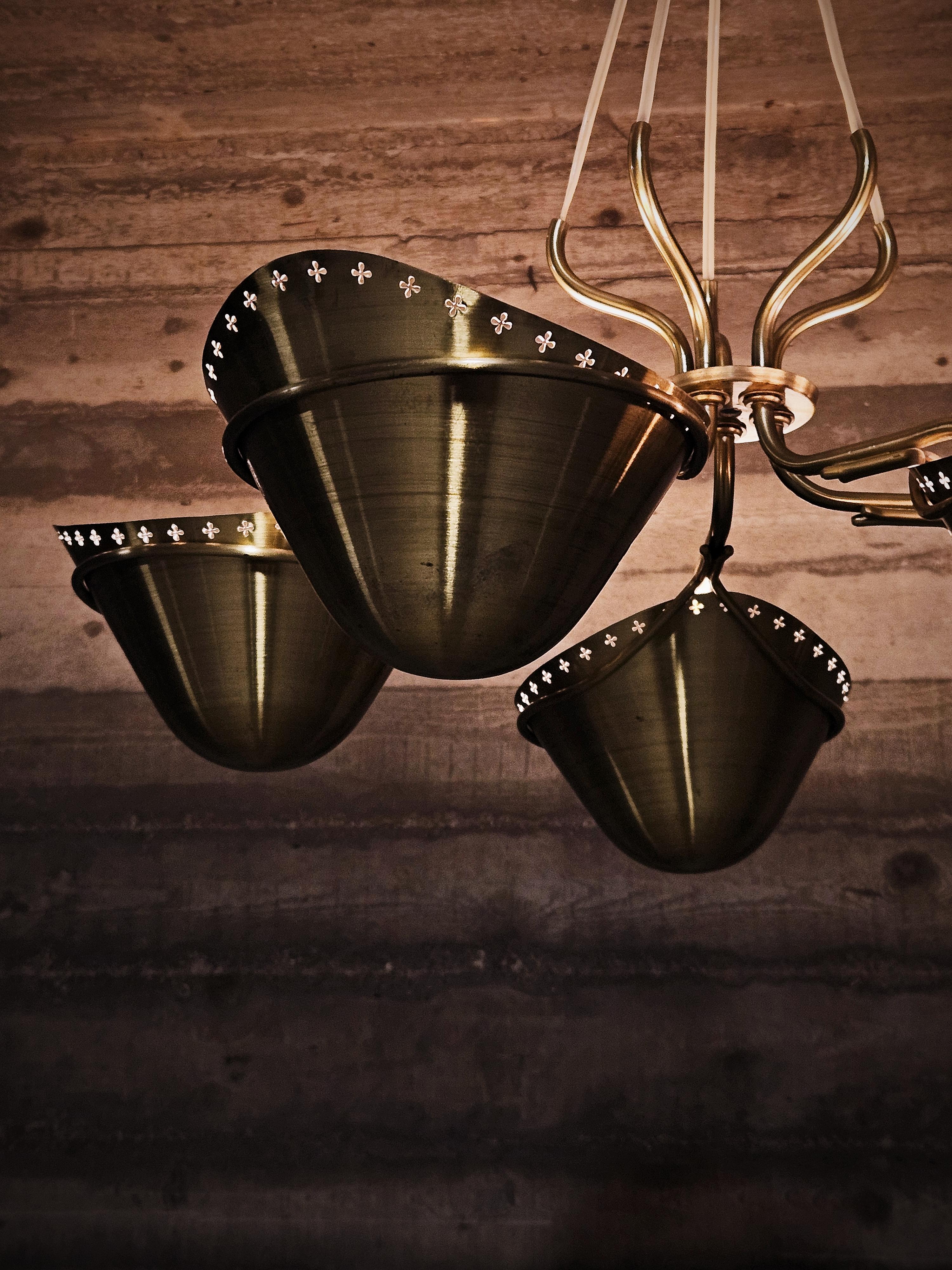 20th Century Extremely rare Swedish Modern brass ceiling lamp, 1940s-50s For Sale