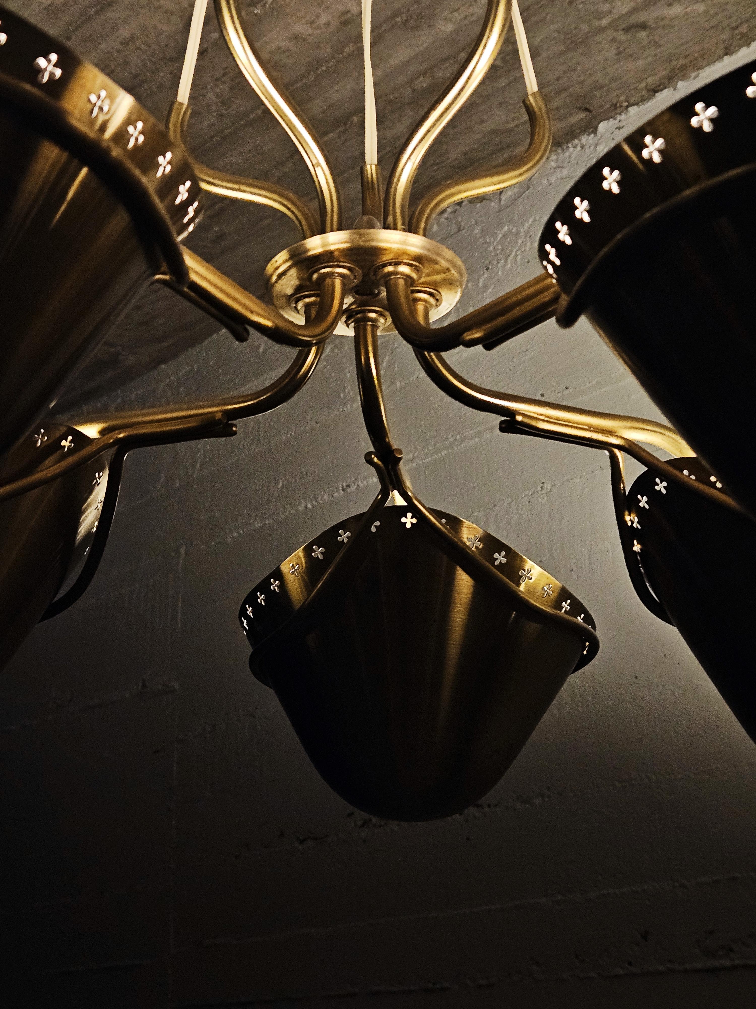 Extremely rare Swedish Modern brass ceiling lamp, 1940s-50s For Sale 1