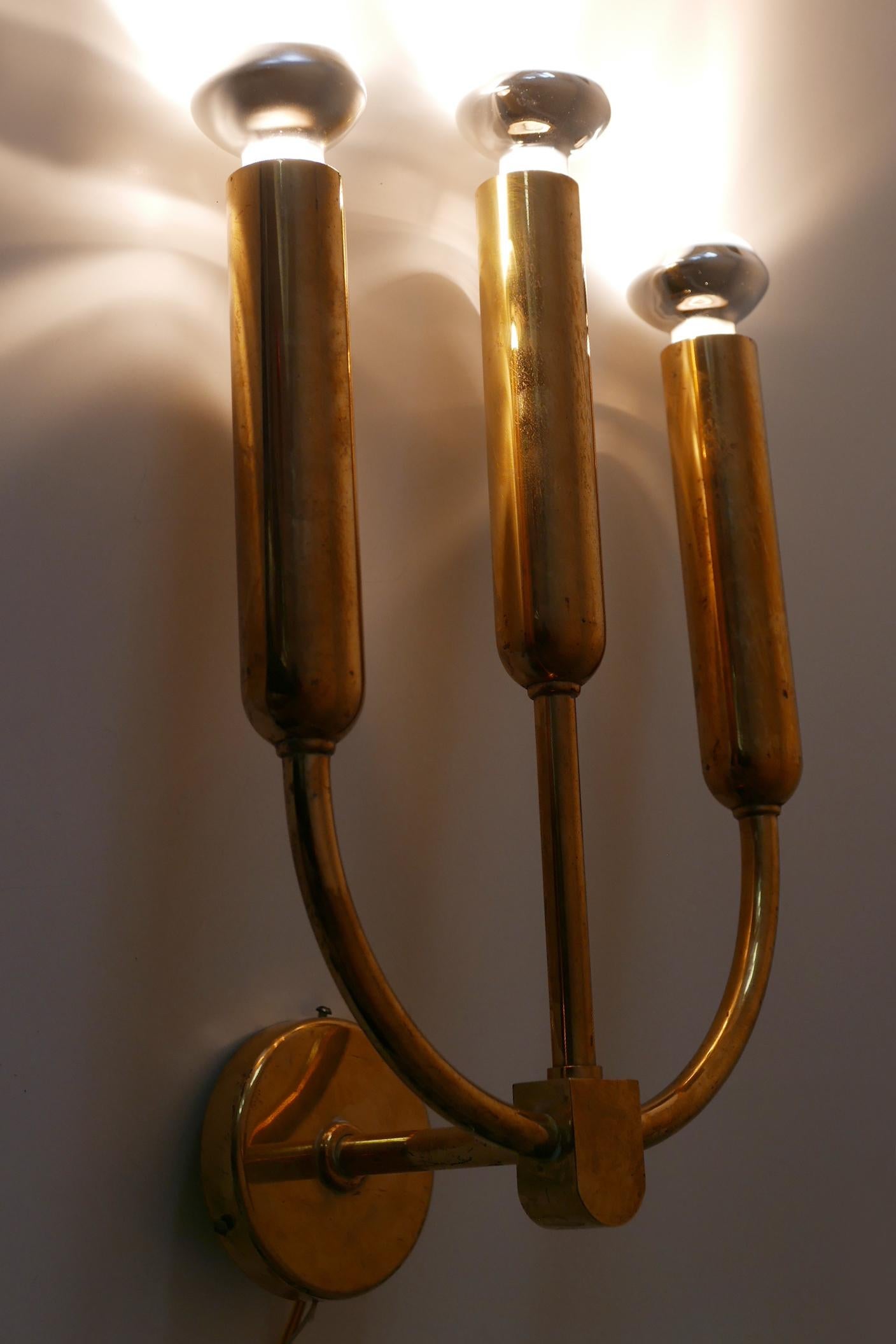 Extremely Rare Three-Flamed Mid-Century Modern Brass Wall Lamp or Sconce, 1950s 5