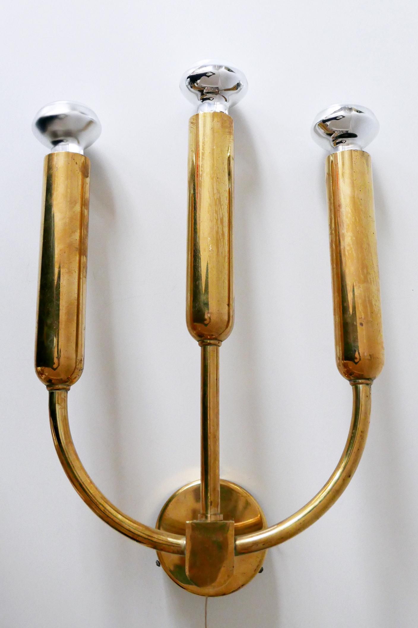 Extremely Rare Three-Flamed Mid-Century Modern Brass Wall Lamp or Sconce, 1950s 6