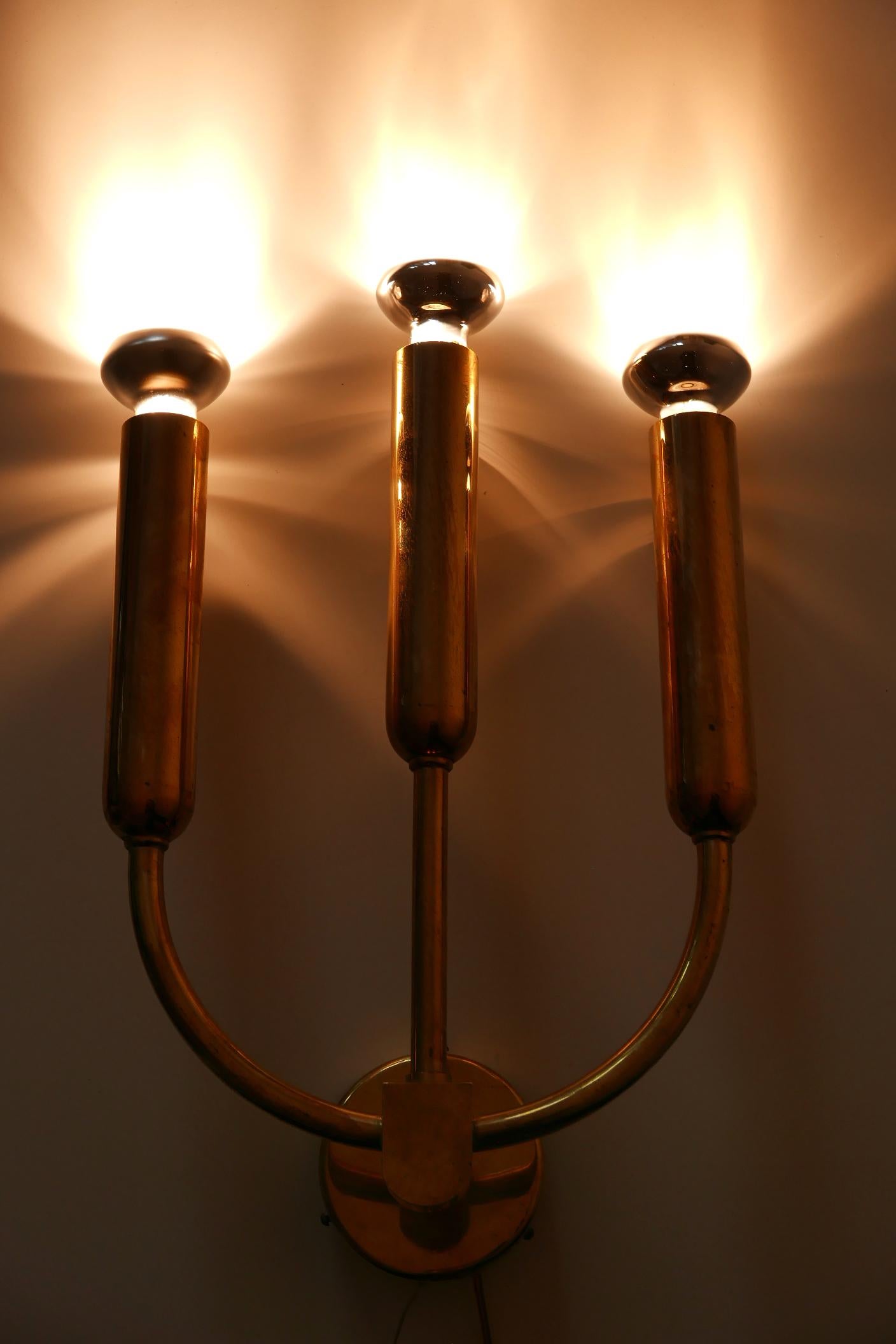 Extremely Rare Three-Flamed Mid-Century Modern Brass Wall Lamp or Sconce, 1950s 7