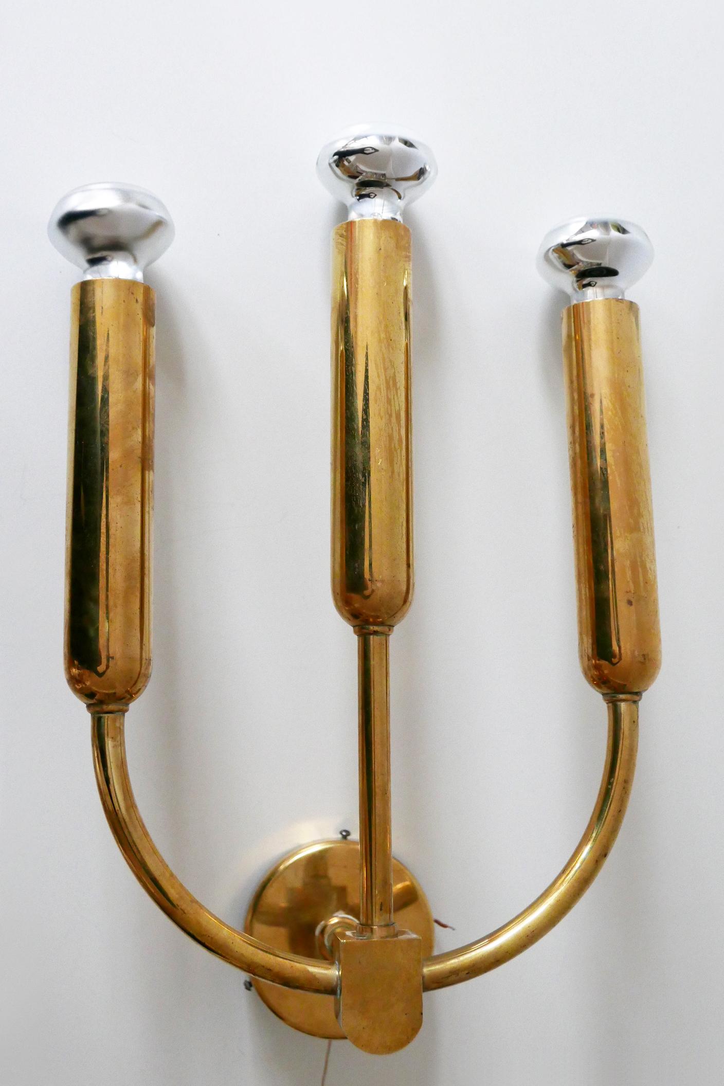 Extremely Rare Three-Flamed Mid-Century Modern Brass Wall Lamp or Sconce, 1950s 8