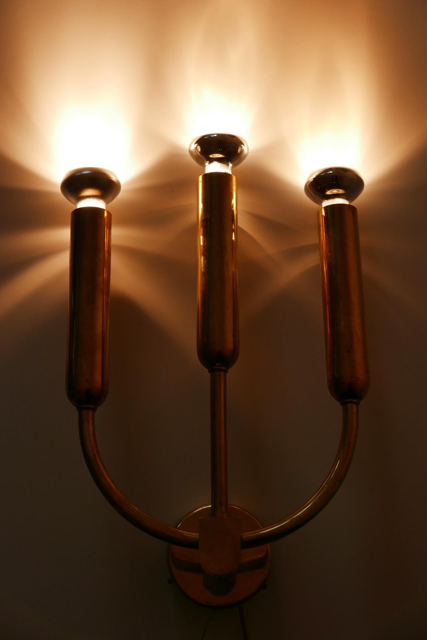 Extremely Rare Three-Flamed Mid-Century Modern Brass Wall Lamp or Sconce, 1950s 9