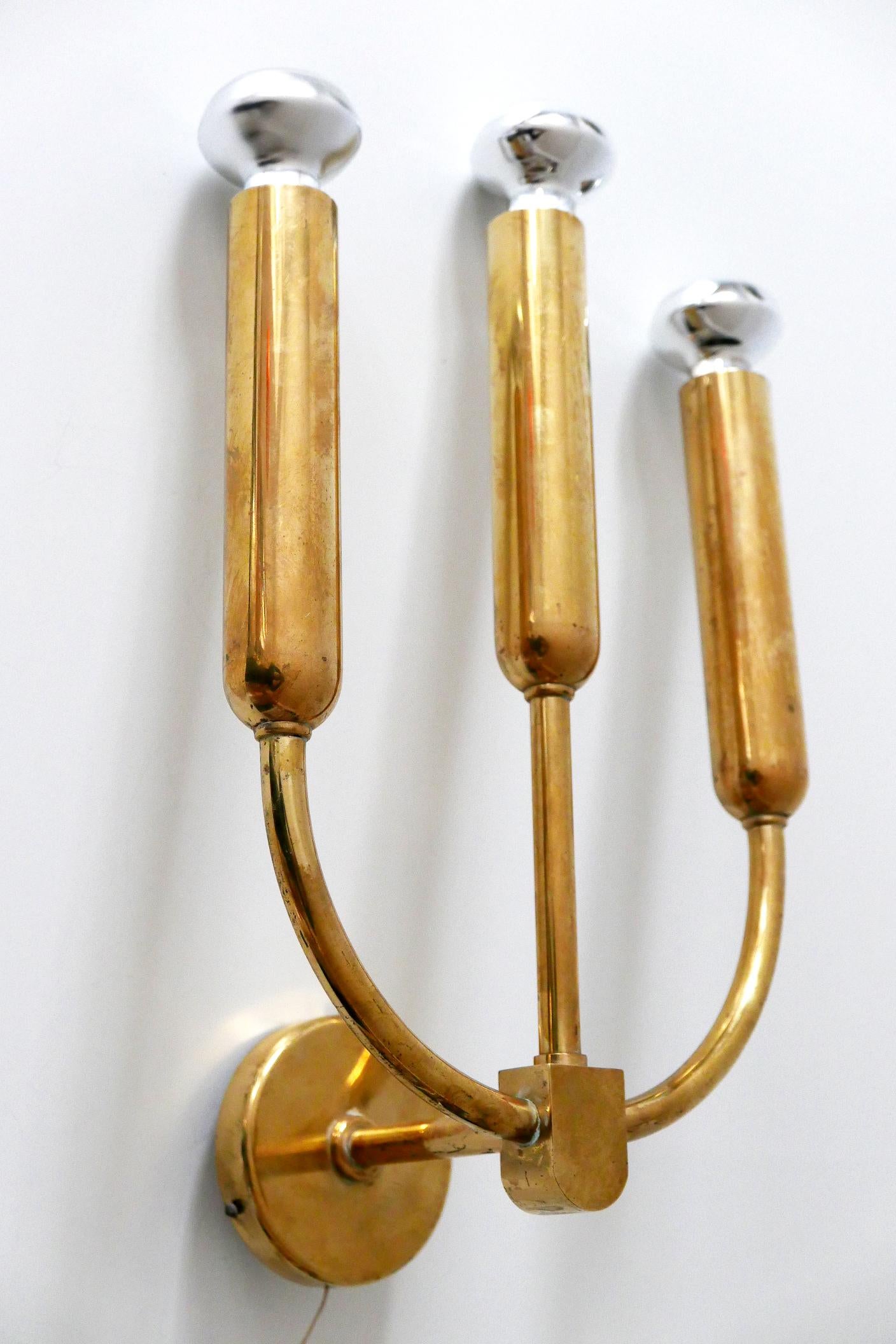 Extremely Rare Three-Flamed Mid-Century Modern Brass Wall Lamp or Sconce, 1950s 10