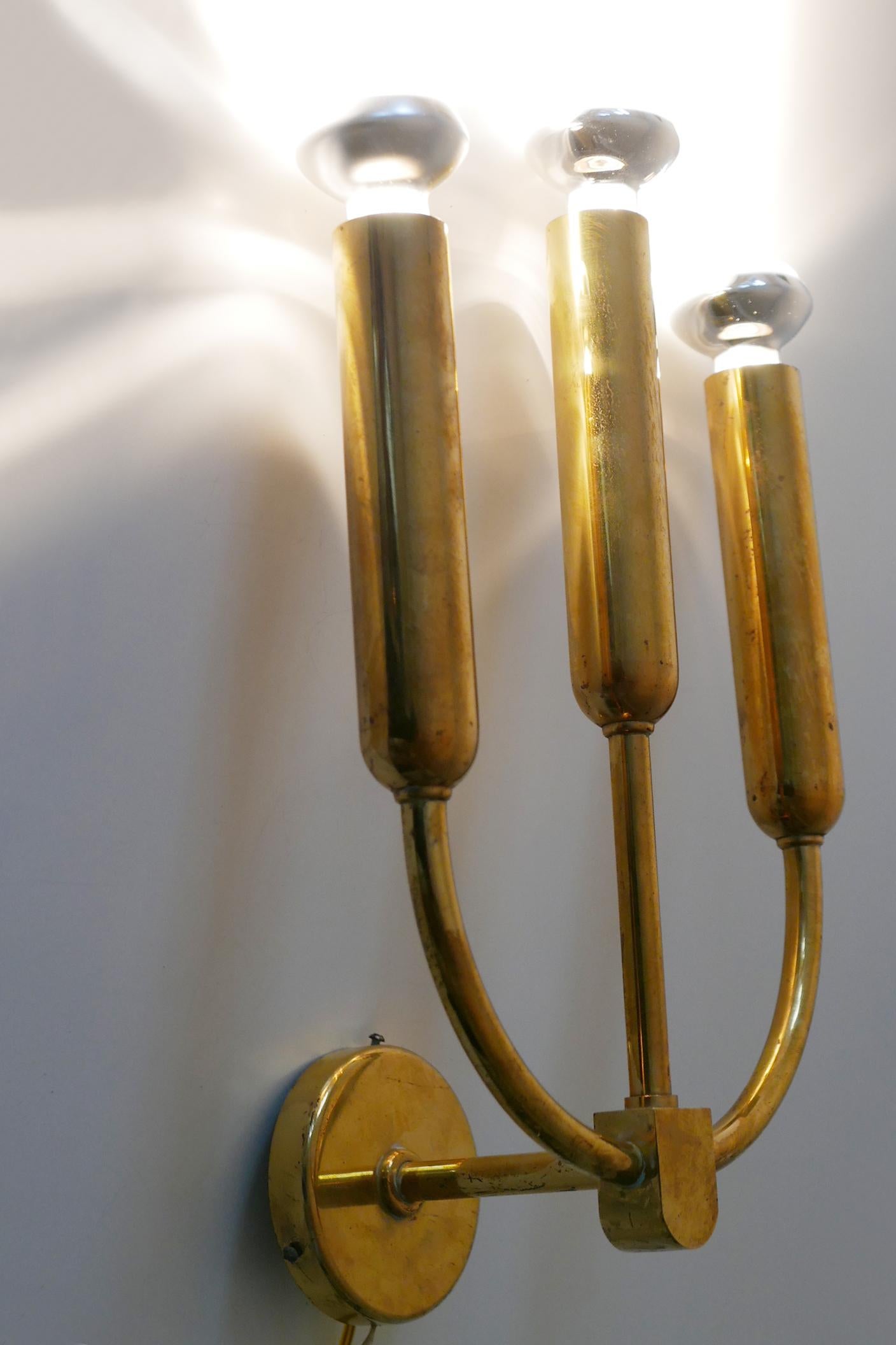 Extremely Rare Three-Flamed Mid-Century Modern Brass Wall Lamp or Sconce, 1950s 11