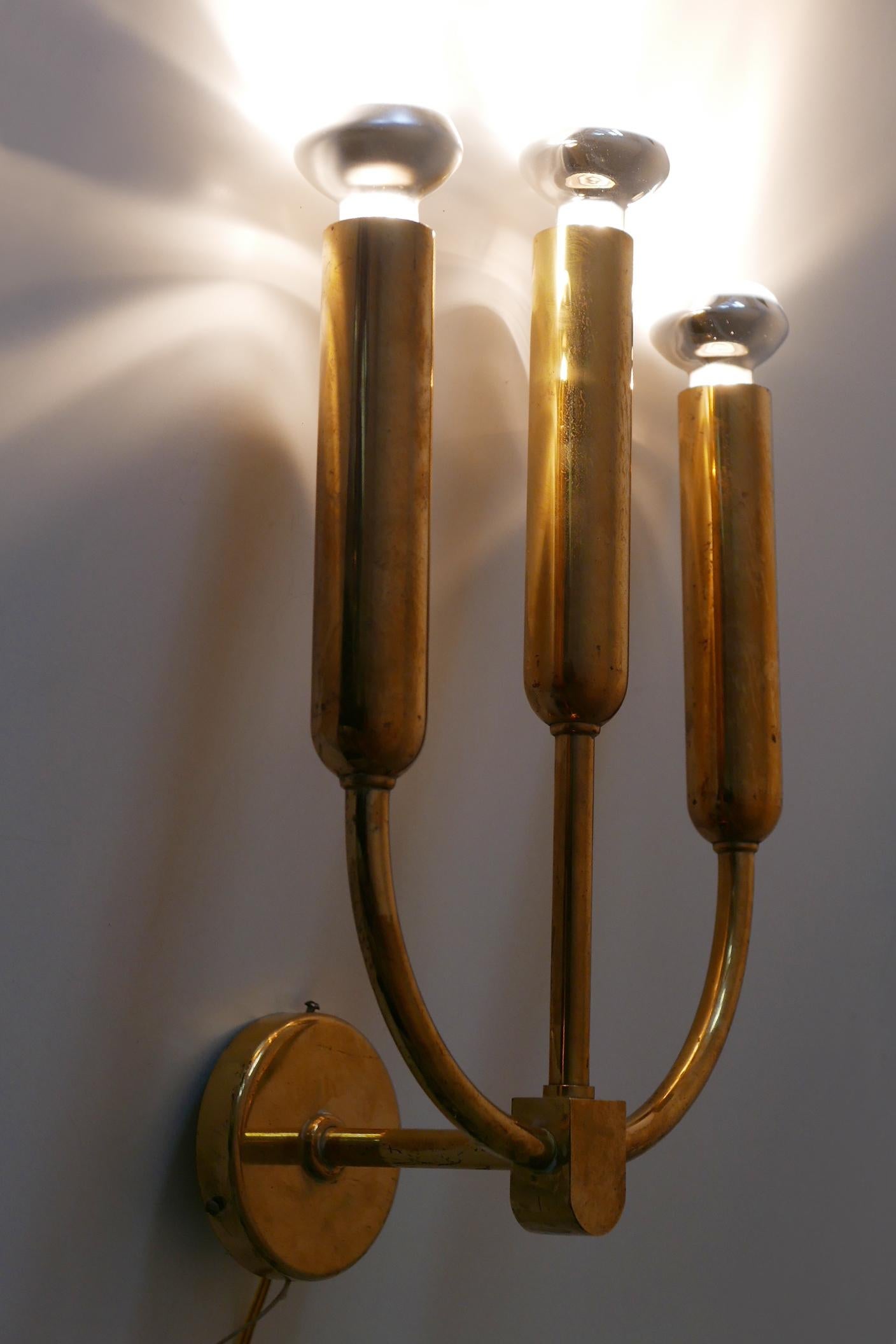 Extremely Rare Three-Flamed Mid-Century Modern Brass Wall Lamp or Sconce, 1950s 12