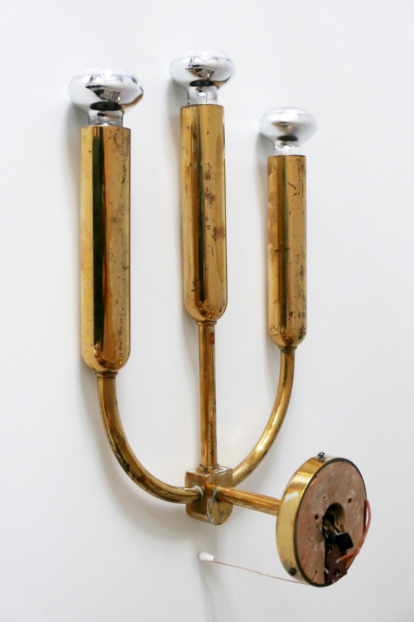 Extremely Rare Three-Flamed Mid-Century Modern Brass Wall Lamp or Sconce, 1950s 13