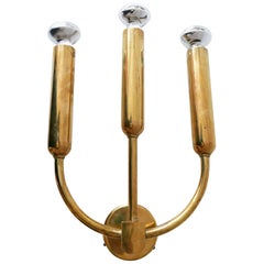 Extremely Rare Three-Flamed Mid-Century Modern Brass Wall Lamp or Sconce, 1950s