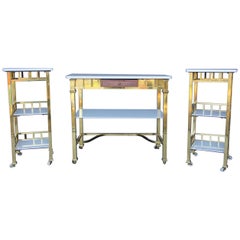 Rare Three-Piece Marble and Brass Suite