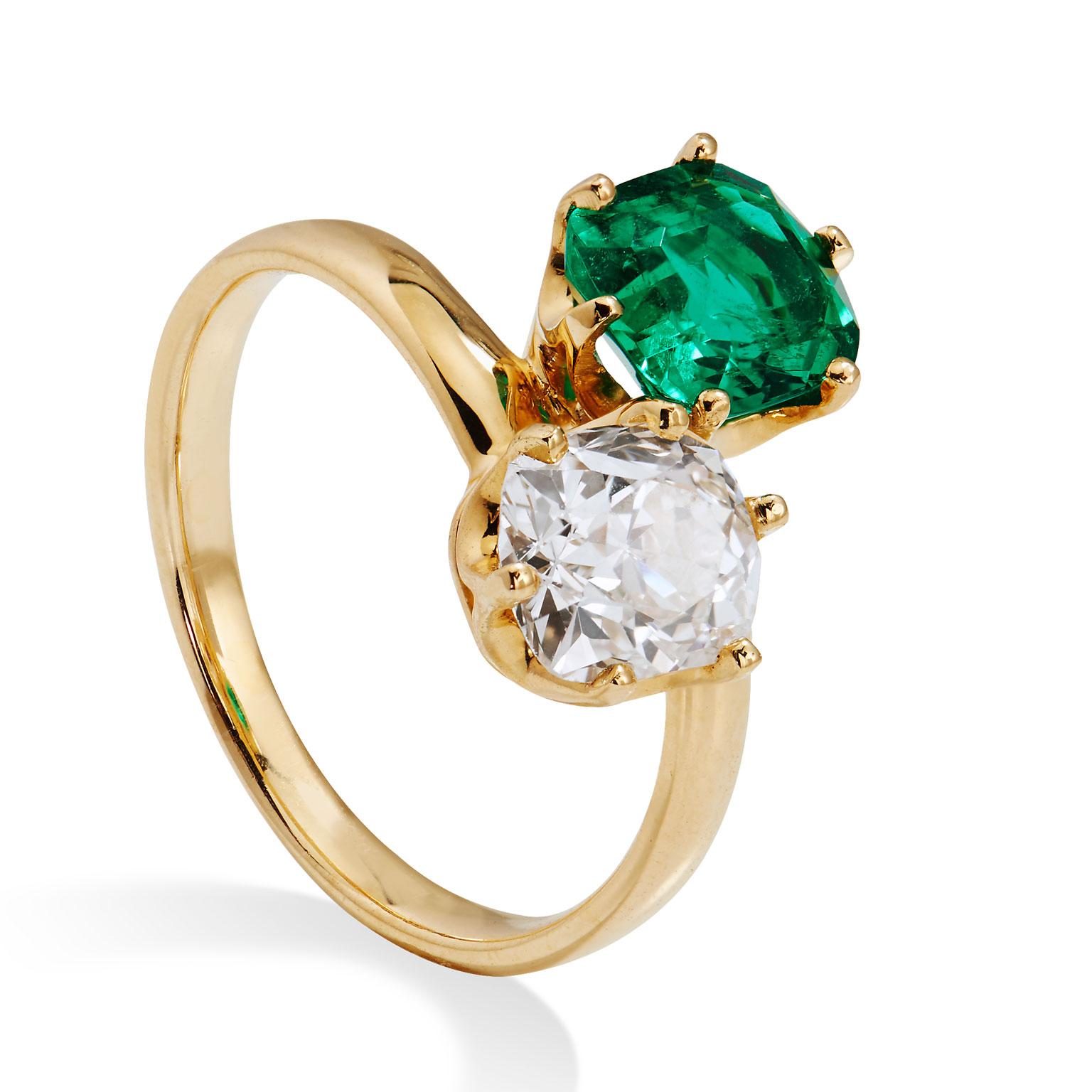 Be blown away by this extremely rare circa 1920s all original Tiffany & Co. Colombian no treatment emerald and diamond ring. With a six-prong bypass-style shank, 1.19 carat  of Colombian emerald (GIA# 2181558435) is set below as a 1.27 carat diamond