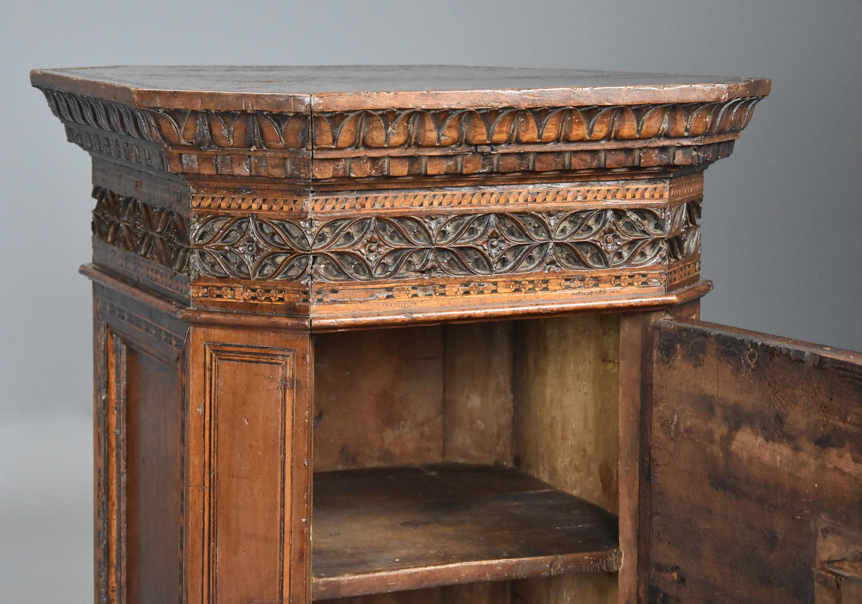 Italian Extremely Rare Tuscan 15th Century Early Renaissance Walnut Sacristy Cupboard For Sale