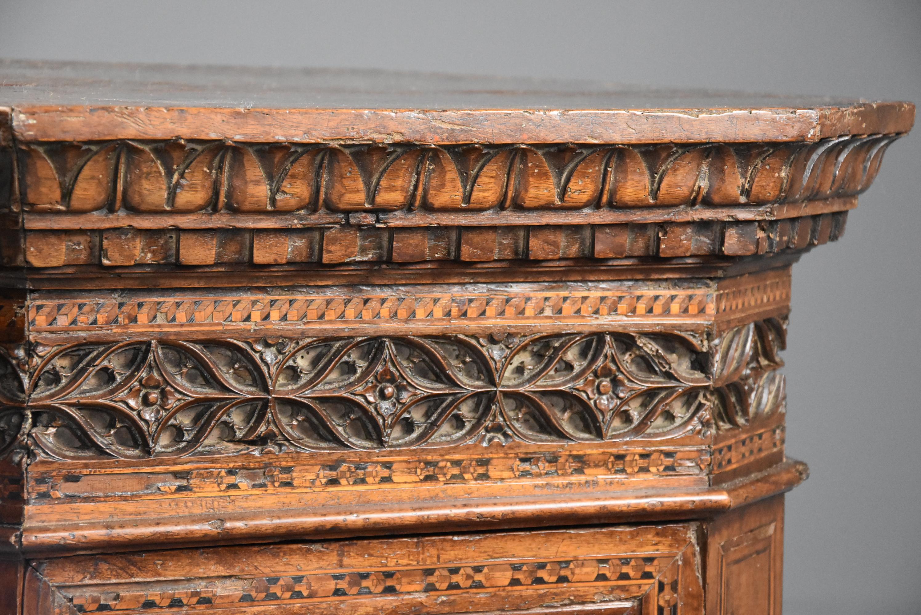 Extremely Rare Tuscan 15th Century Early Renaissance Walnut Sacristy Cupboard For Sale 1