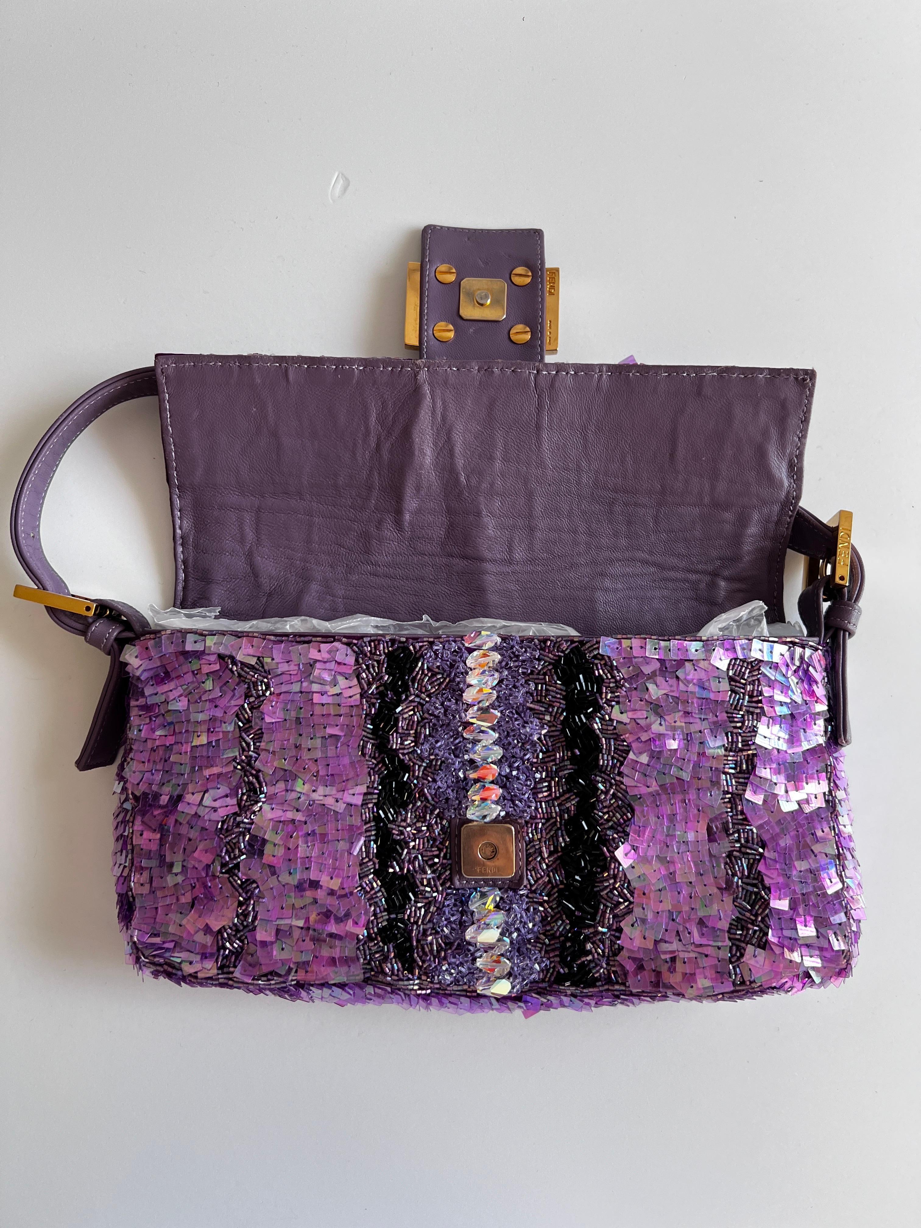 Women's or Men's Extremely rare Vintage Fendi purple sequin with rhinestone baugette For Sale