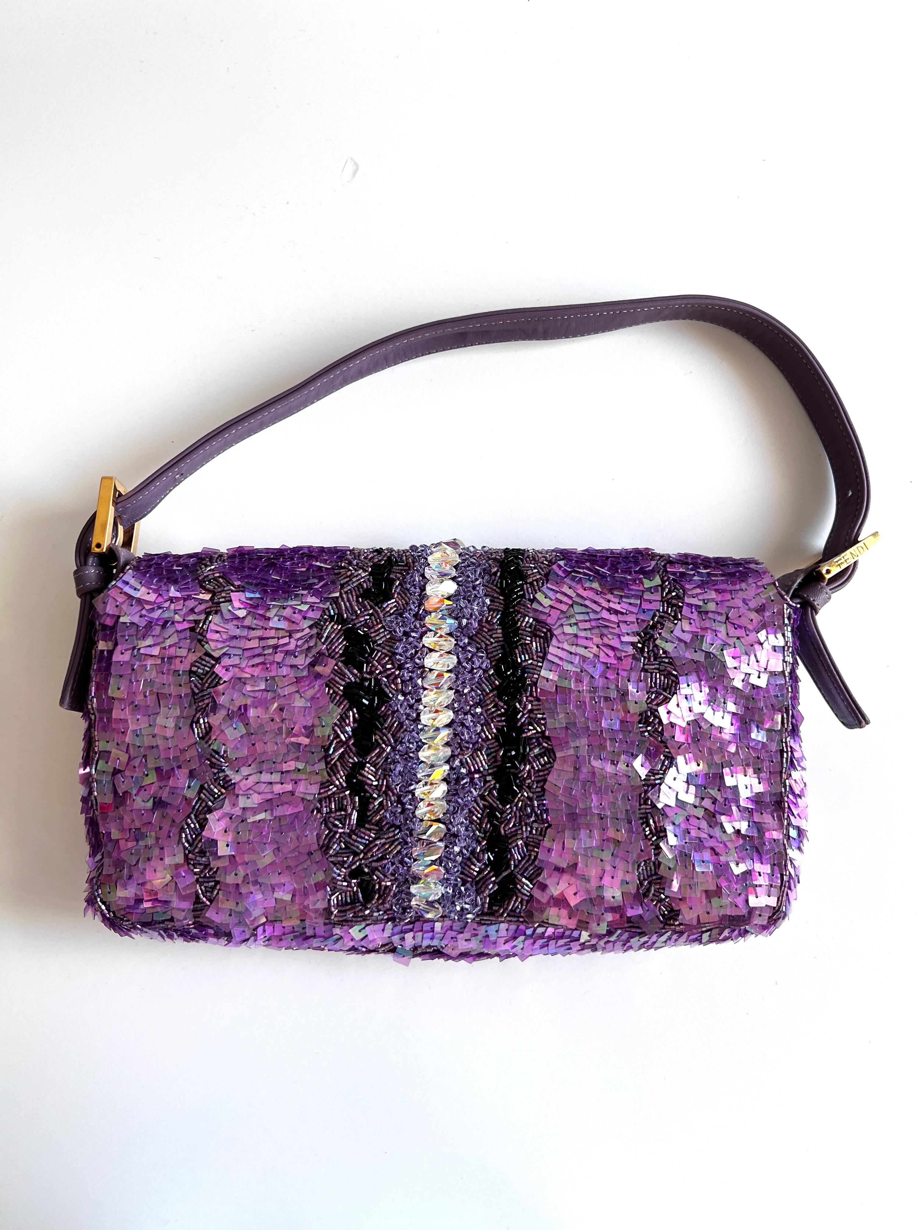 Extremely rare Vintage Fendi purple sequin with rhinestone baugette For Sale 1