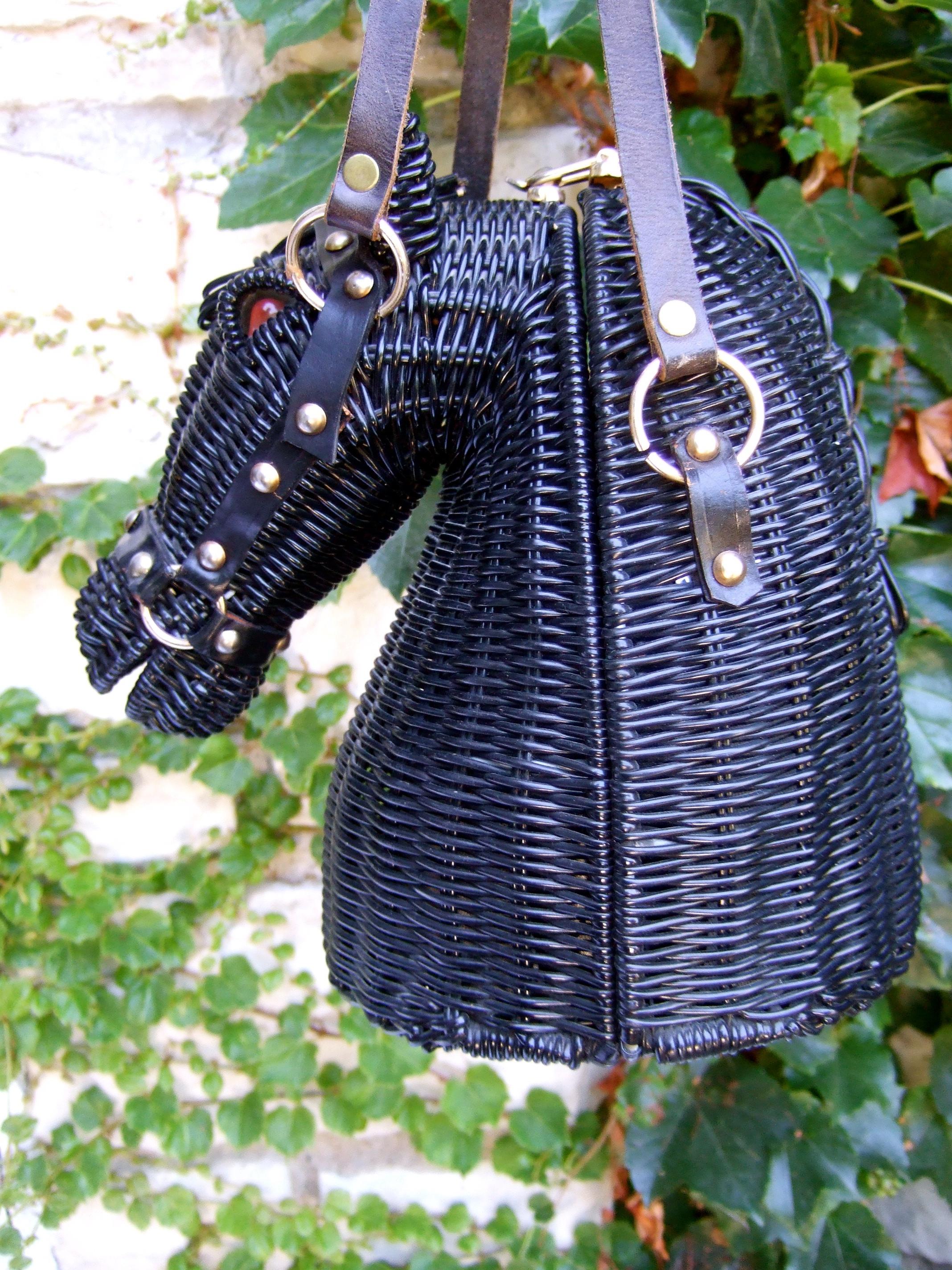 Extremely Rare Vinyl Wicker Horse Head Handbag Designed by Marcus Brothers 1970s 7