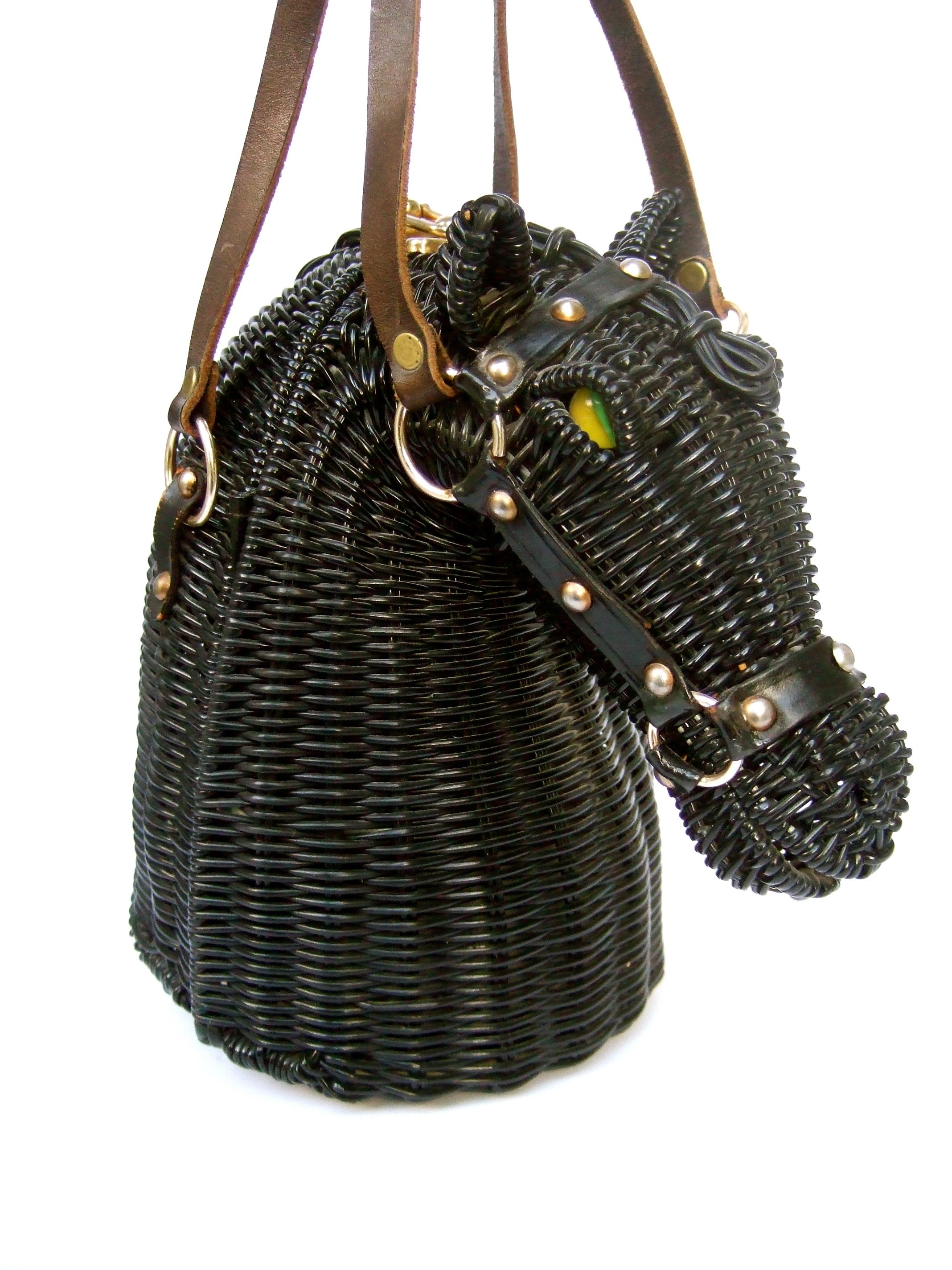Extremely Rare Vinyl Wicker Horse Head Handbag Designed by Marcus Brothers 1970s 8