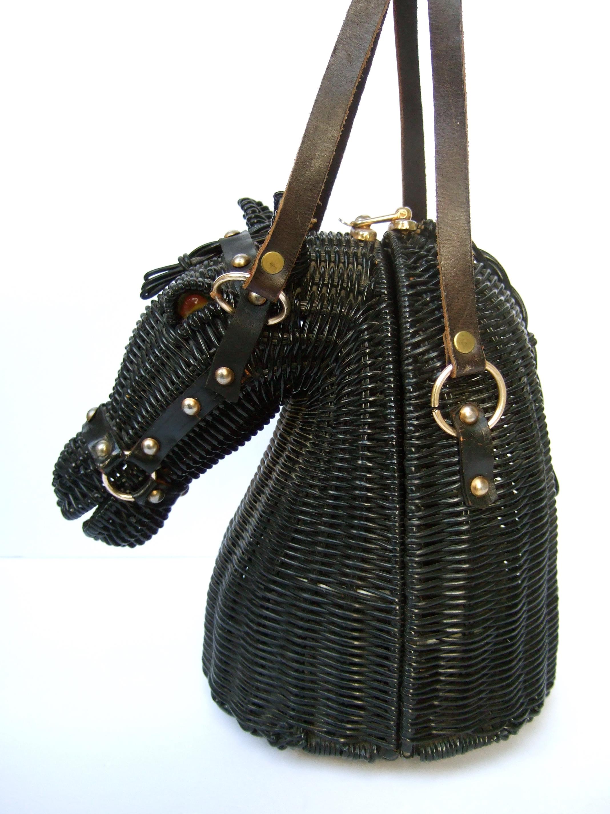 Extremely Rare Vinyl Wicker Horse Head Handbag Designed by Marcus Brothers 1970s 9