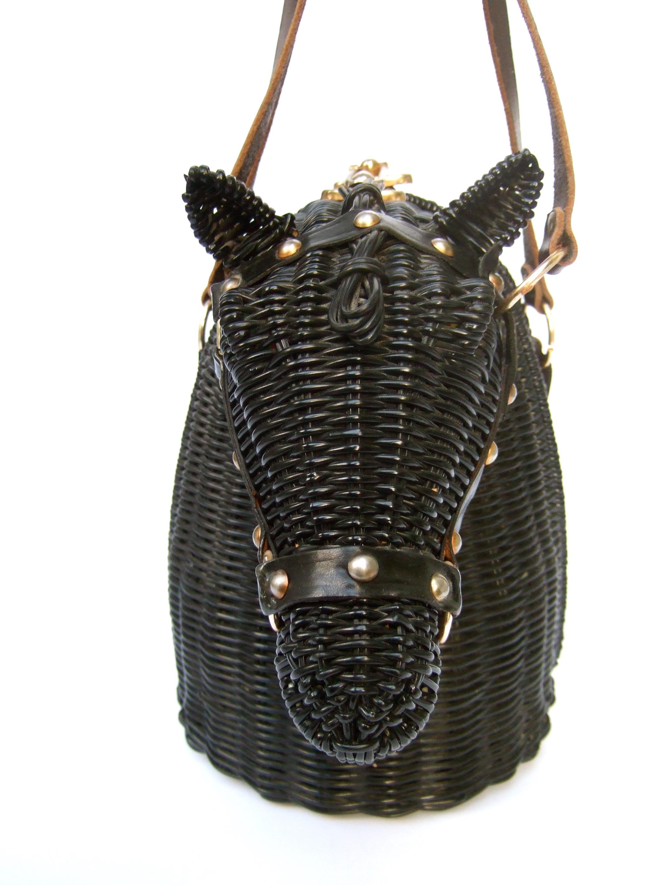 Extremely Rare Vinyl Wicker Horse Head Handbag Designed by Marcus Brothers 1970s 11
