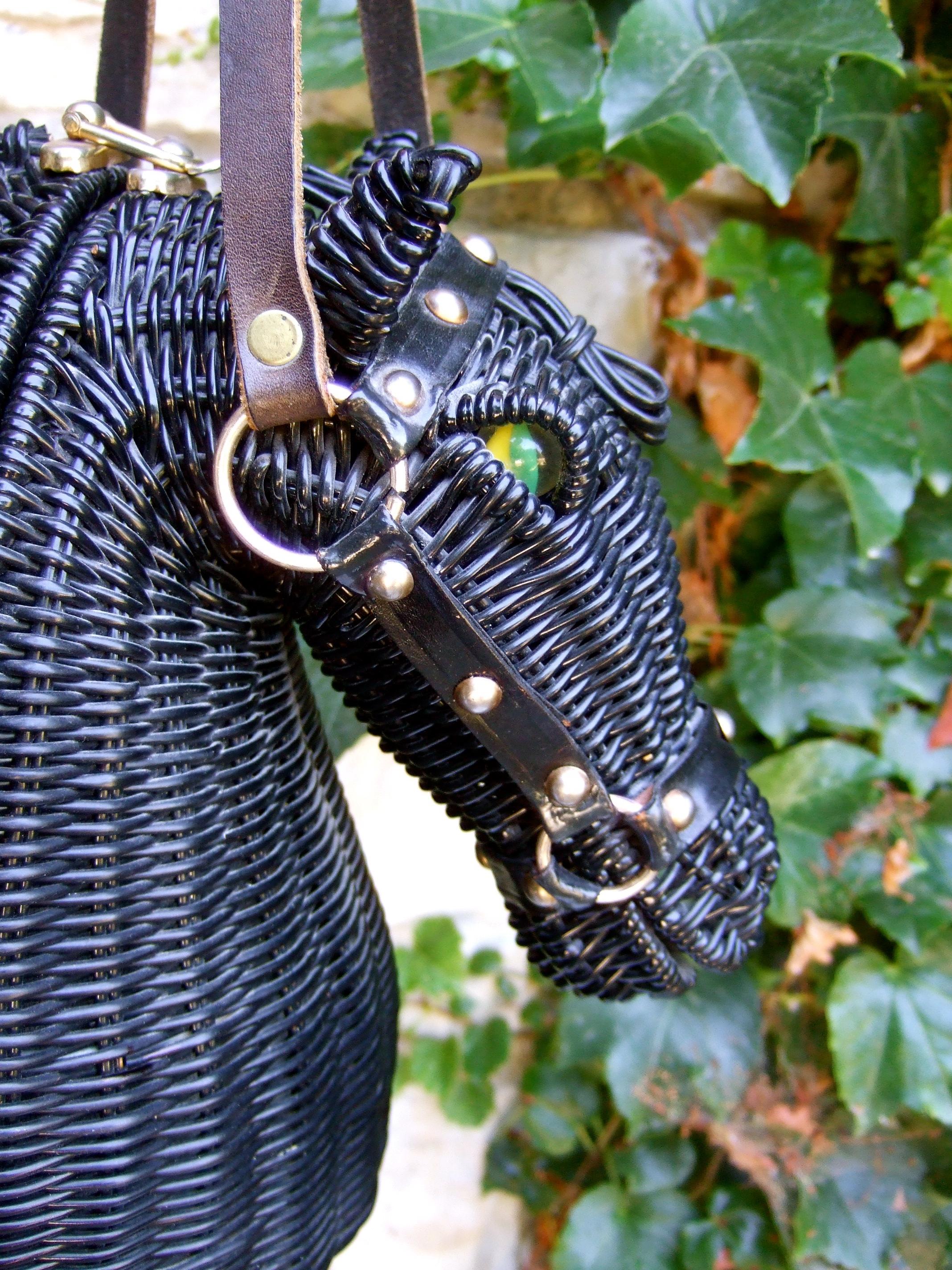 Extremely Rare Vinyl Wicker Horse Head Handbag Designed by Marcus Brothers 1970s 1