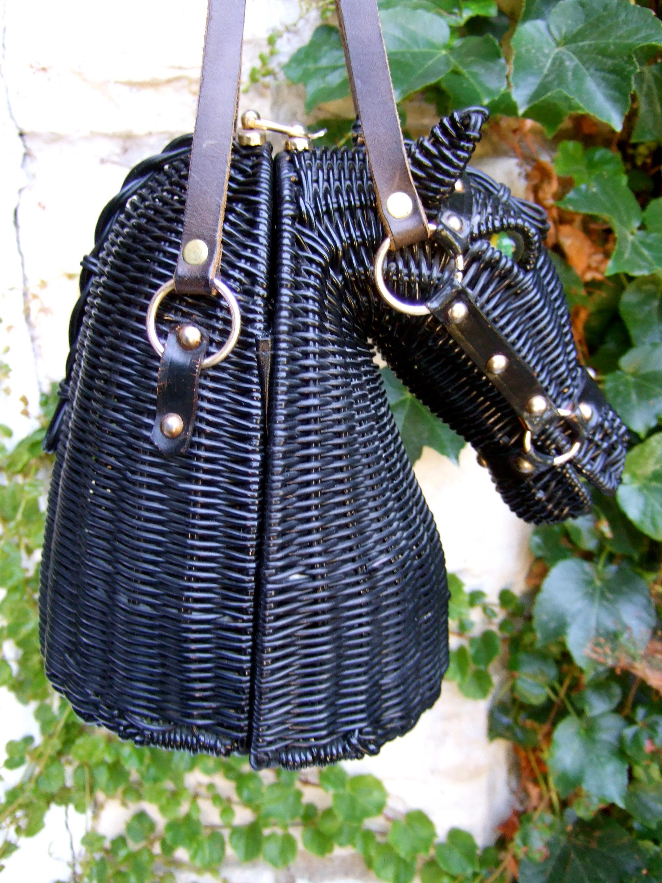 Extremely Rare Vinyl Wicker Horse Head Handbag Designed by Marcus Brothers 1970s 2