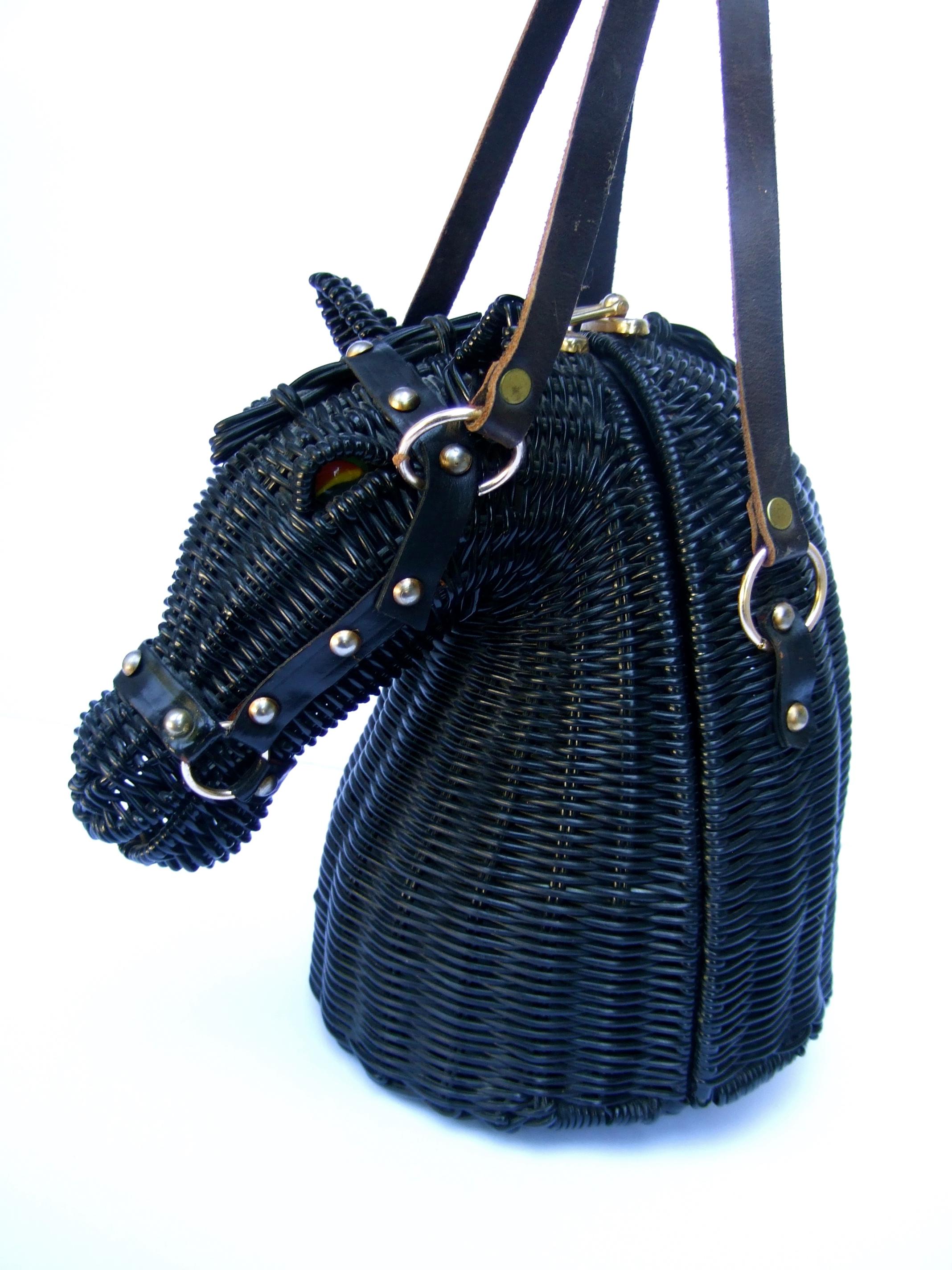 Extremely Rare Vinyl Wicker Horse Head Handbag Designed by Marcus Brothers 1970s 4