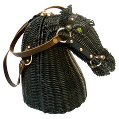 Vintage Extremely Rare Vinyl Wicker Horse Head Handbag Designed by Marcus Brothers 1970s
