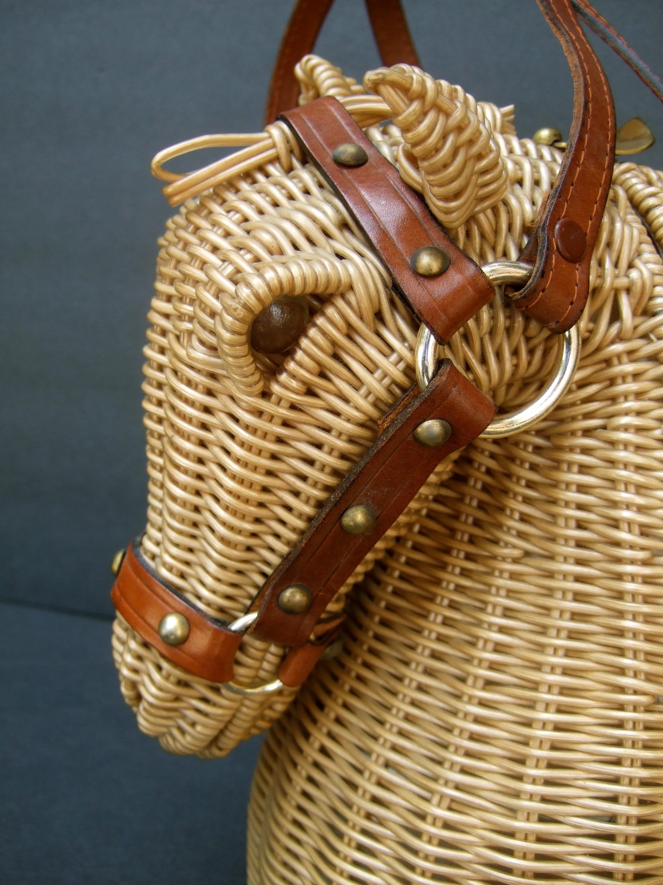Extremely Rare Wicker Rattan Equine Handbag Designed by Marcus Brothers c 1970 3