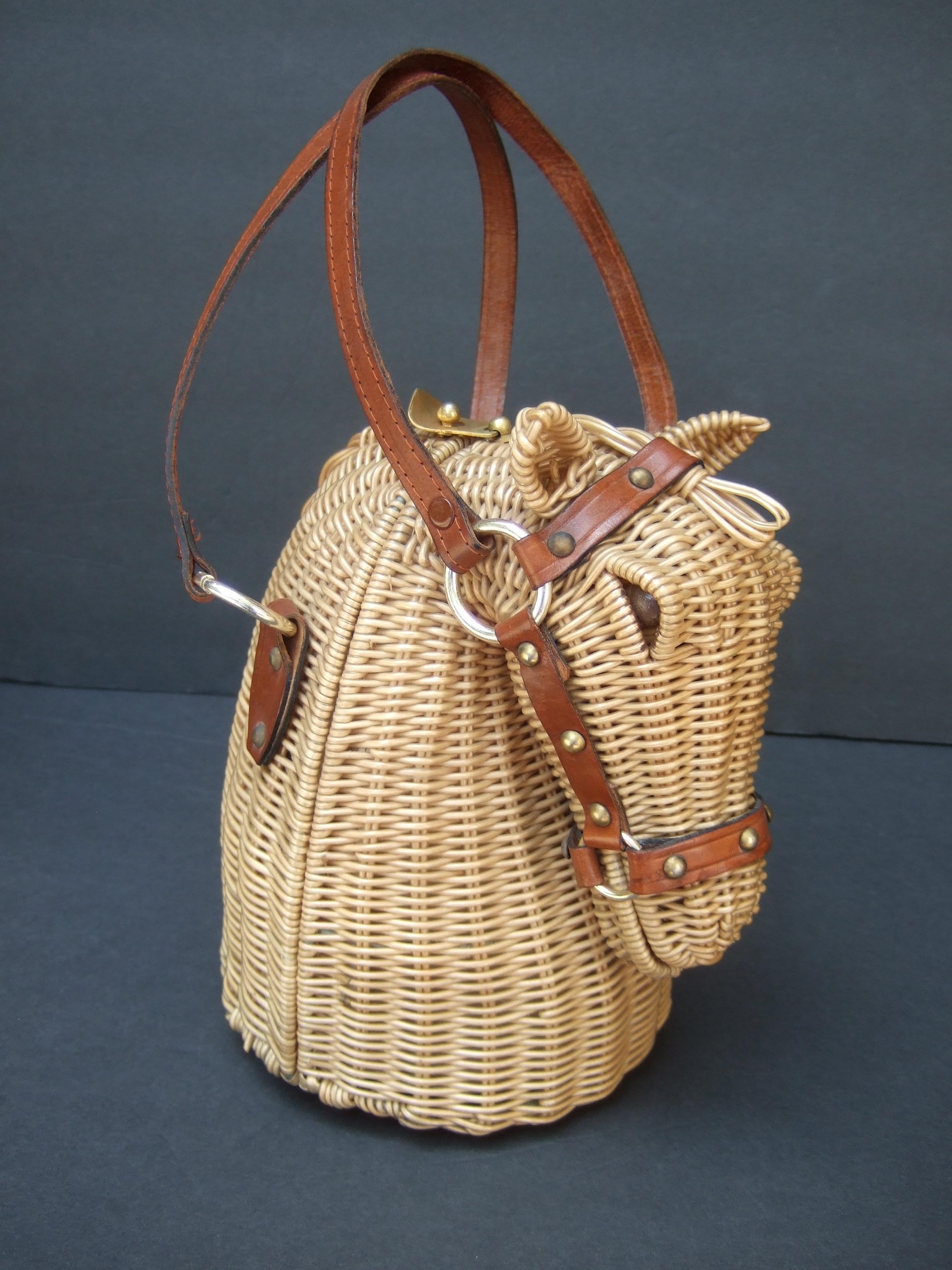 Extremely Rare Wicker Rattan Equine Handbag Designed by Marcus Brothers c 1970 4