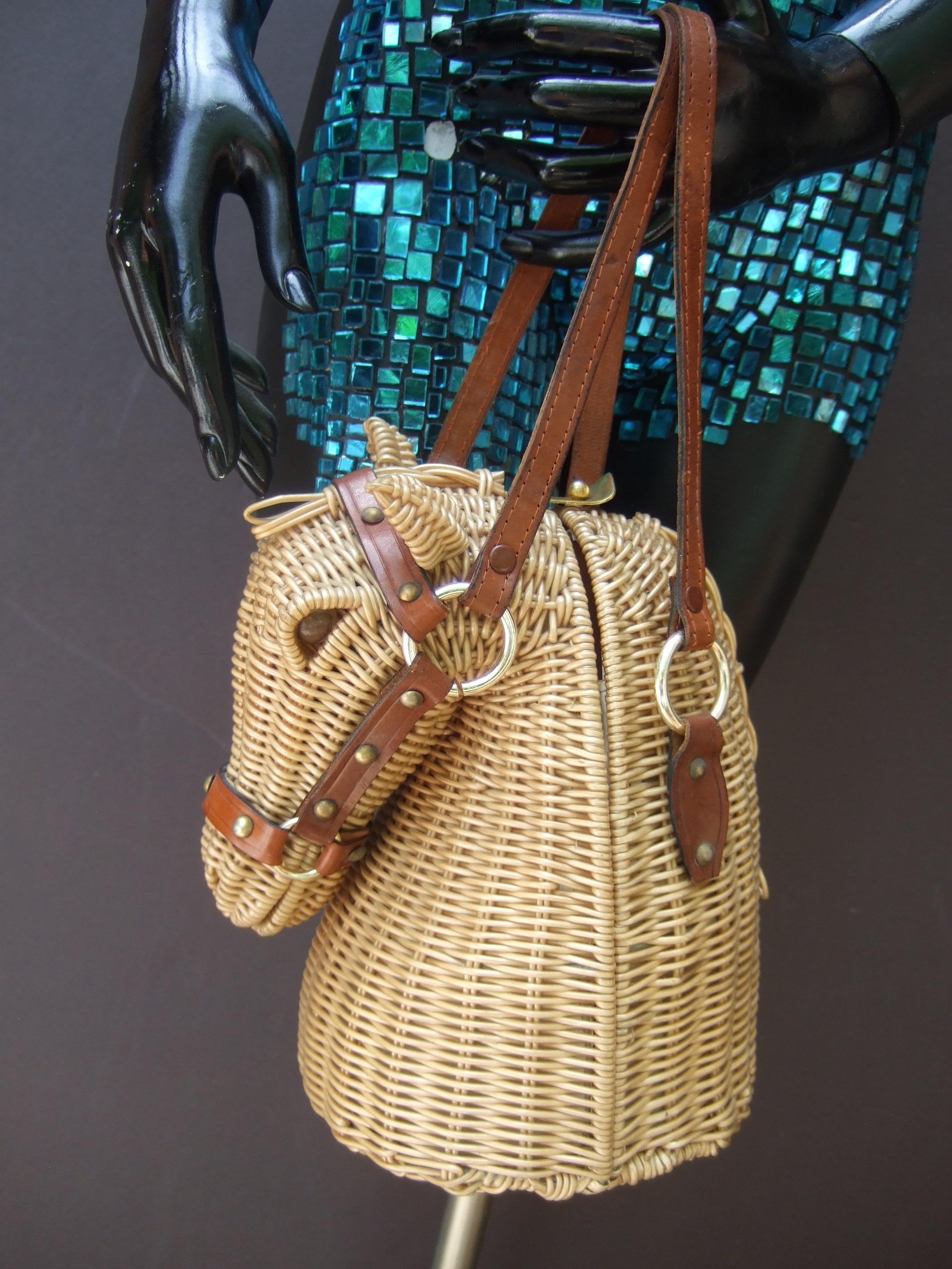 Extremely Rare Wicker Rattan Equine Handbag Designed by Marcus Brothers c 1970 5