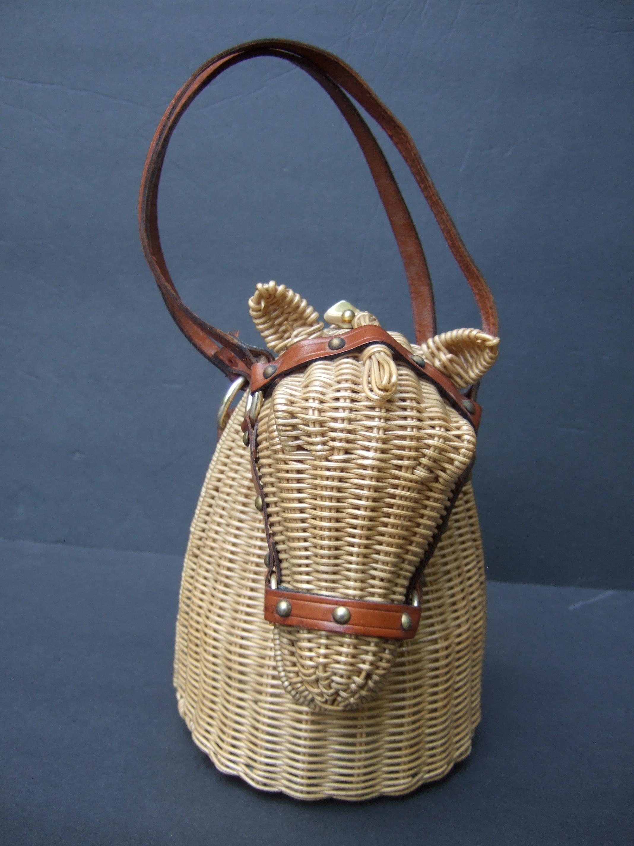 Extremely Rare Wicker Rattan Equine Handbag Designed by Marcus Brothers c 1970 8