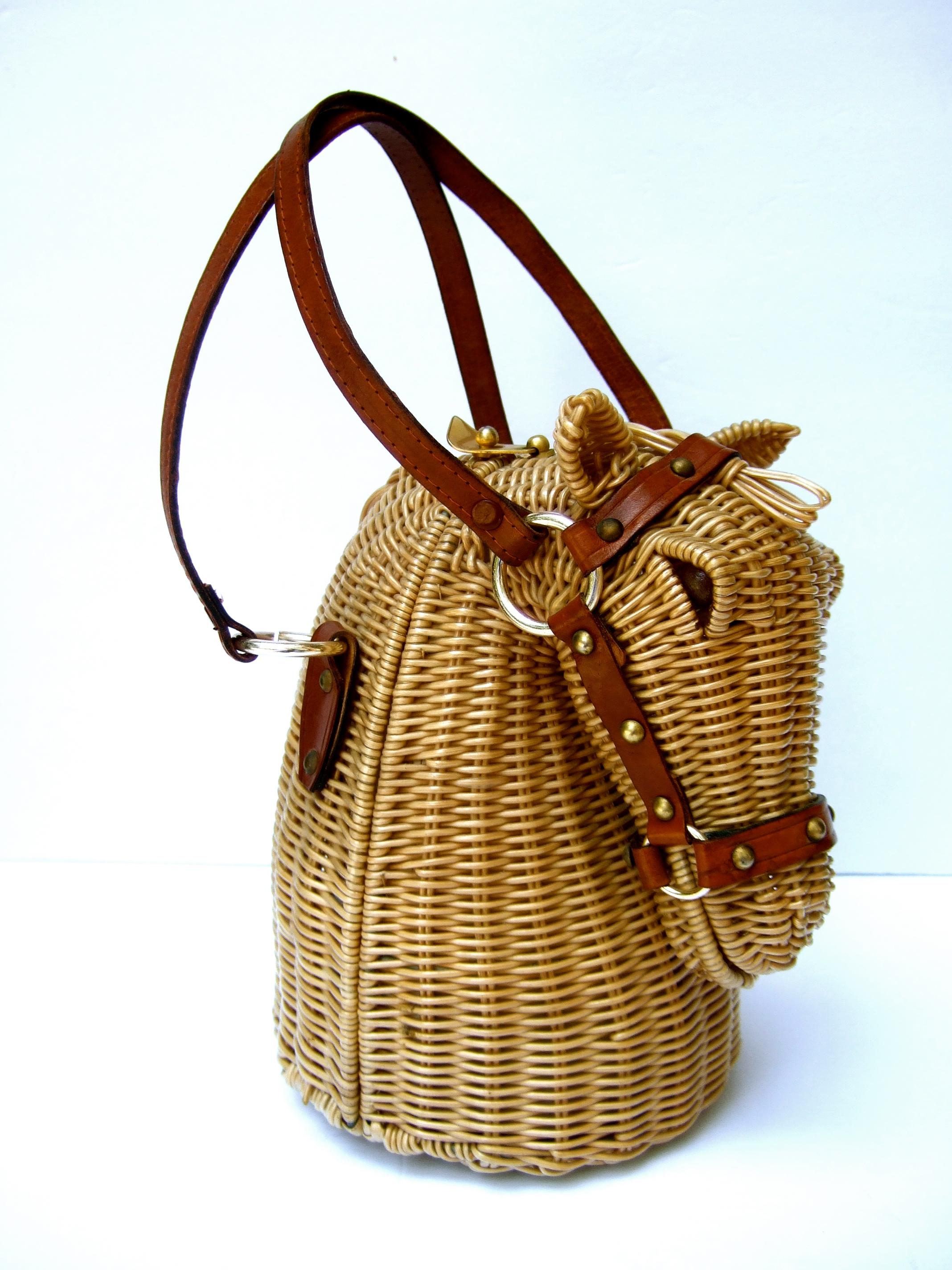 Extremely Rare Wicker Rattan Equine Handbag Designed by Marcus Brothers c 1970 1
