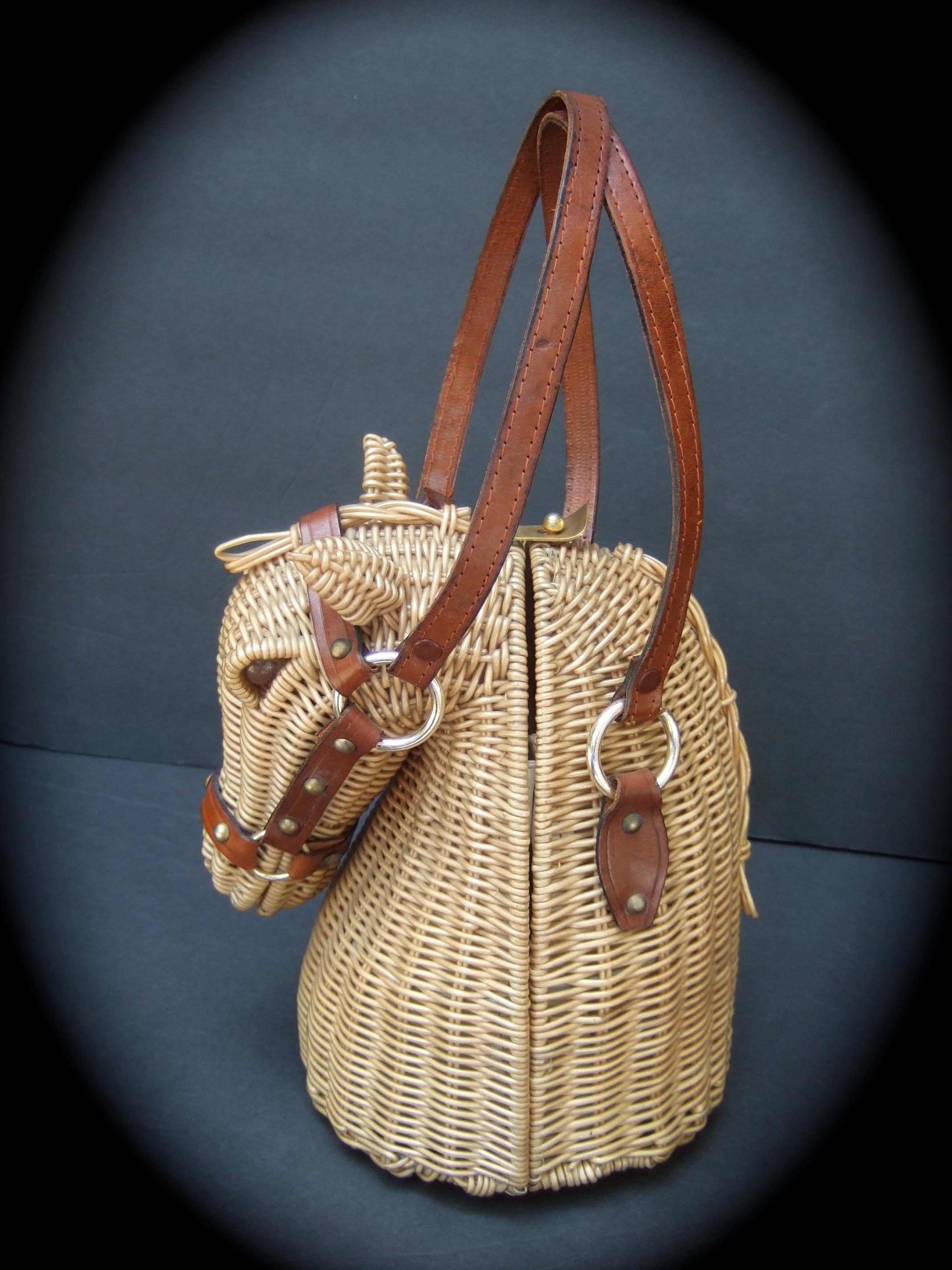 Extremely Rare Wicker Rattan Equine Handbag Designed by Marcus Brothers c 1970 2