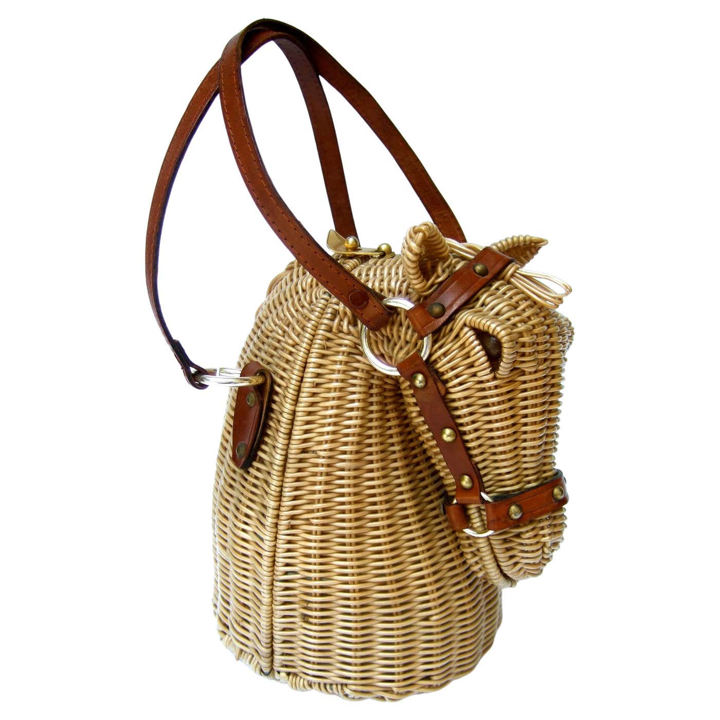 Handmade Rattan Purses Extremely Rare Wicker Rattan Equine Handbag Designed by Marcus Brothers ...