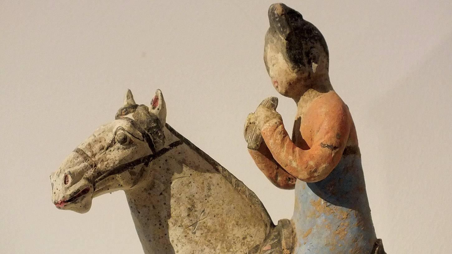 Extremely Rear Painted Pottery Equestrian Musician Palying Pai Xiao 2