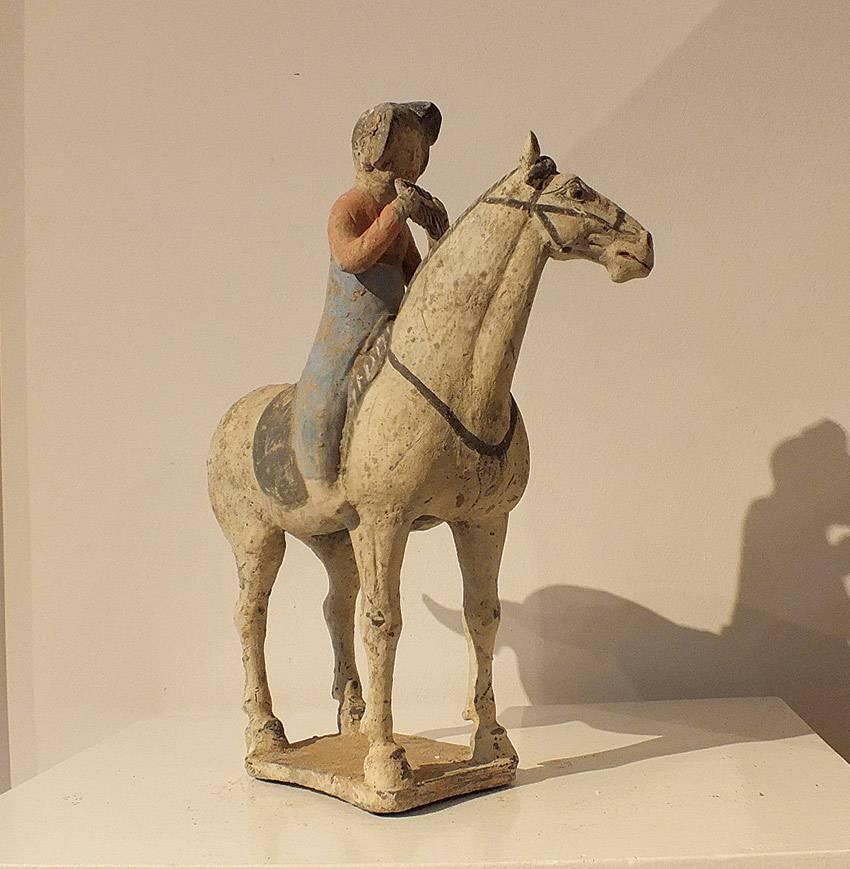 Fired Extremely Rear Painted Pottery Equestrian Musician Palying Pai Xiao