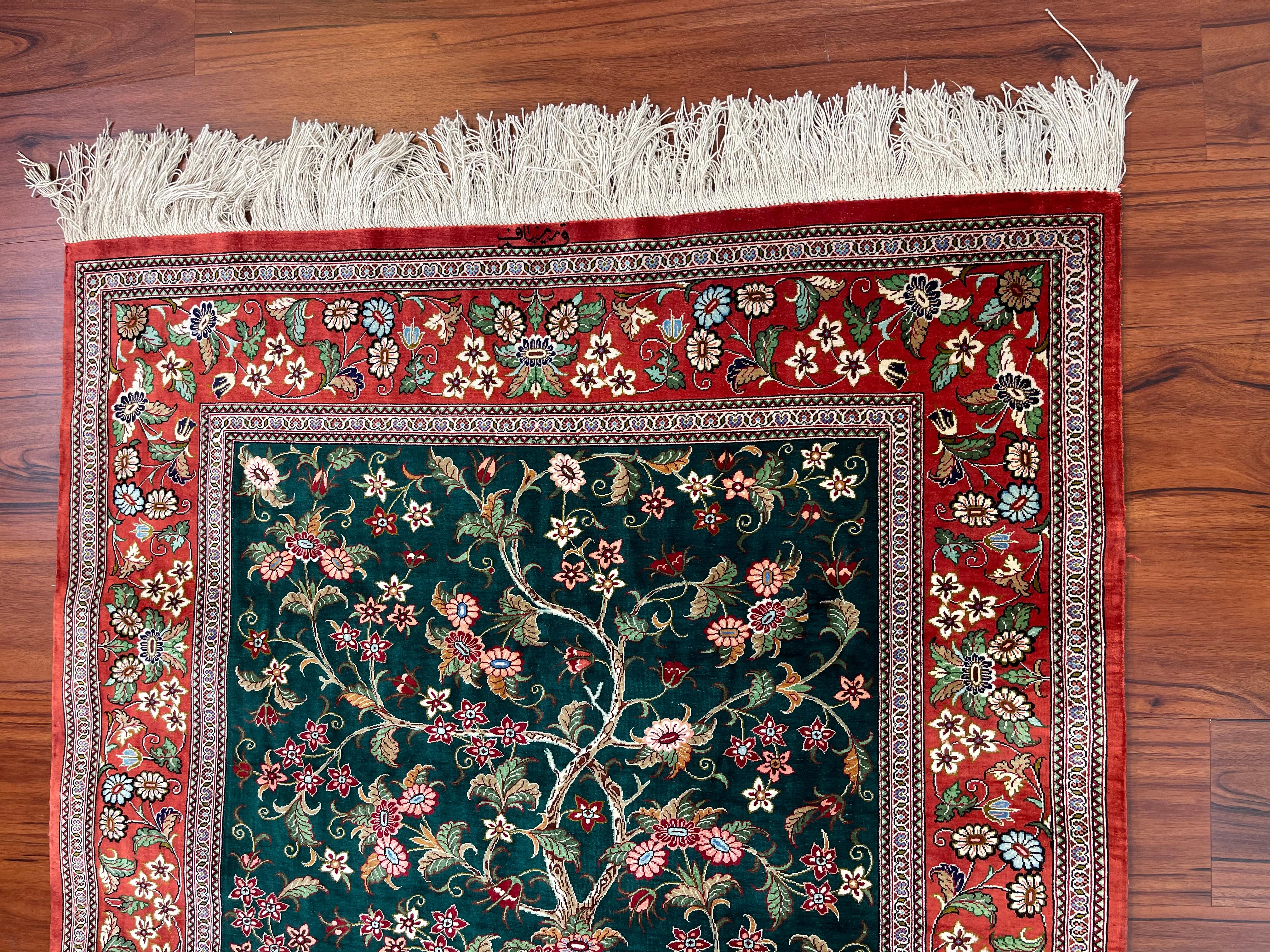 Extremely Rug Persian Silk Qum Tree of Life Rug For Sale 2