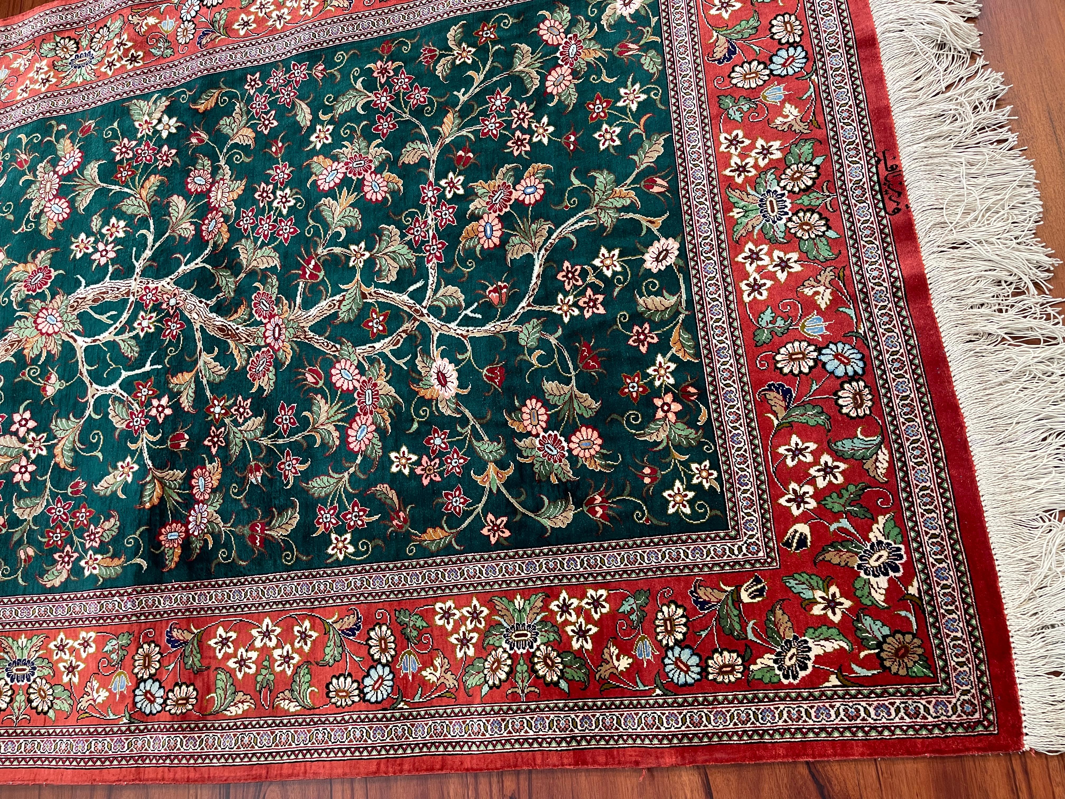 Extremely Rug Persian Silk Qum Tree of Life Rug For Sale 3