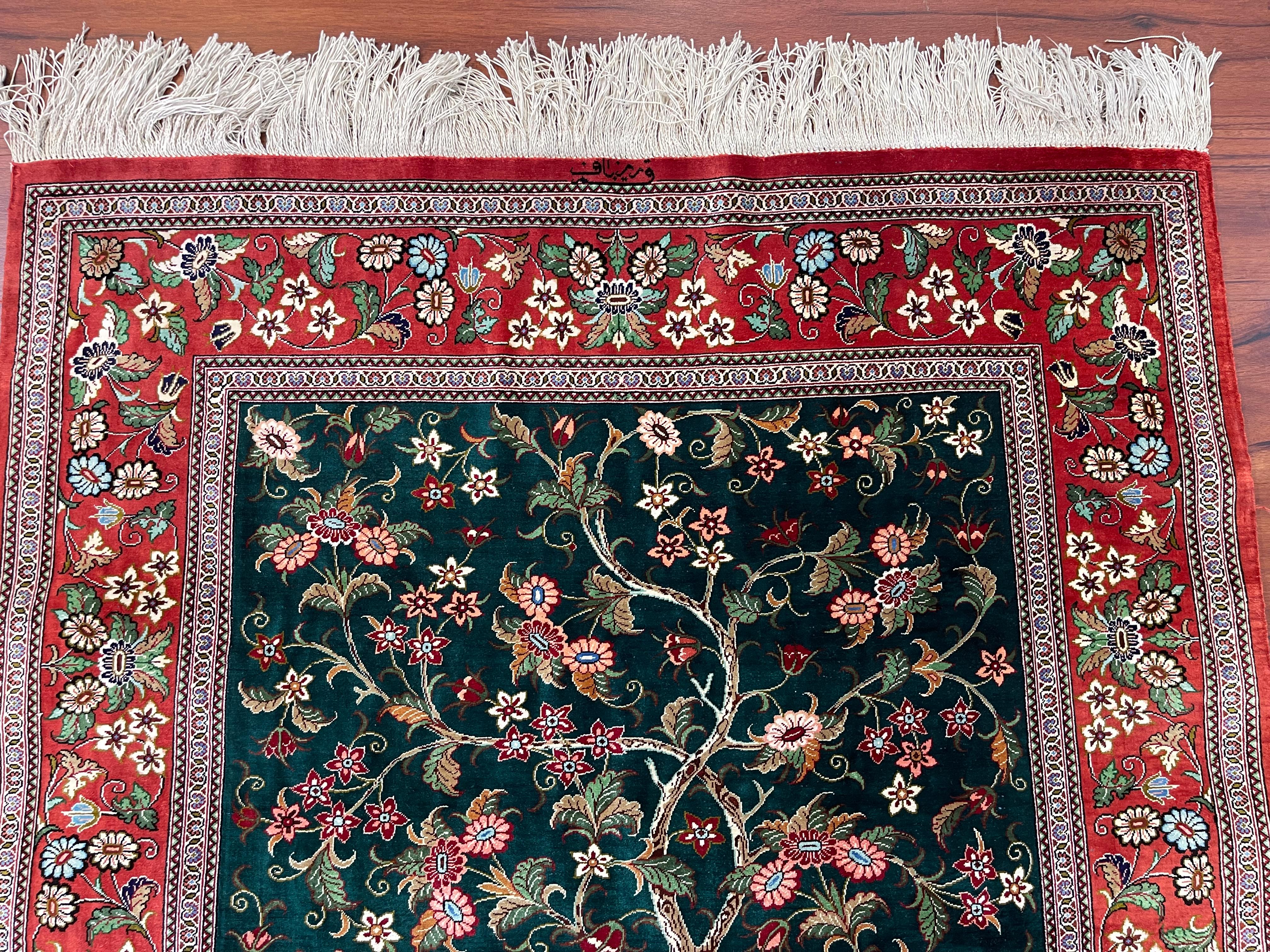 Extremely Rug Persian Silk Qum Tree of Life Rug For Sale 1