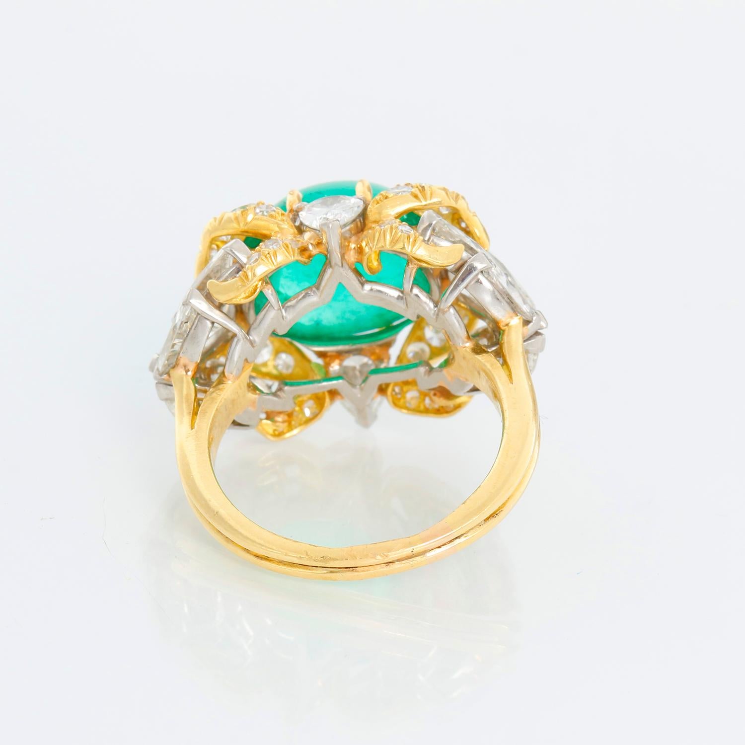 Women's Extremely Unique Cabochon Emerald & Diamond Ring Size 6.5
